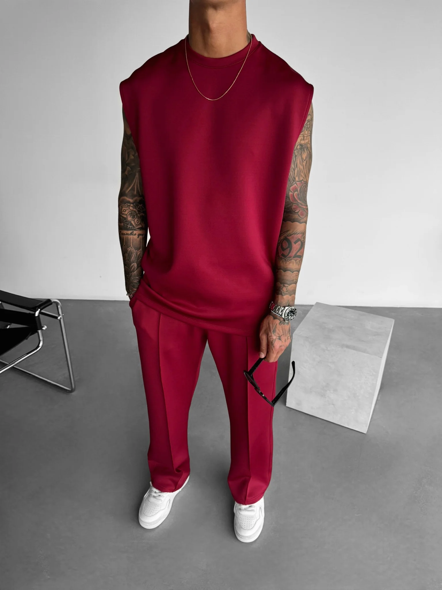 Loose Fit Diver Fabric Trousers - Bordeaux - Image 5