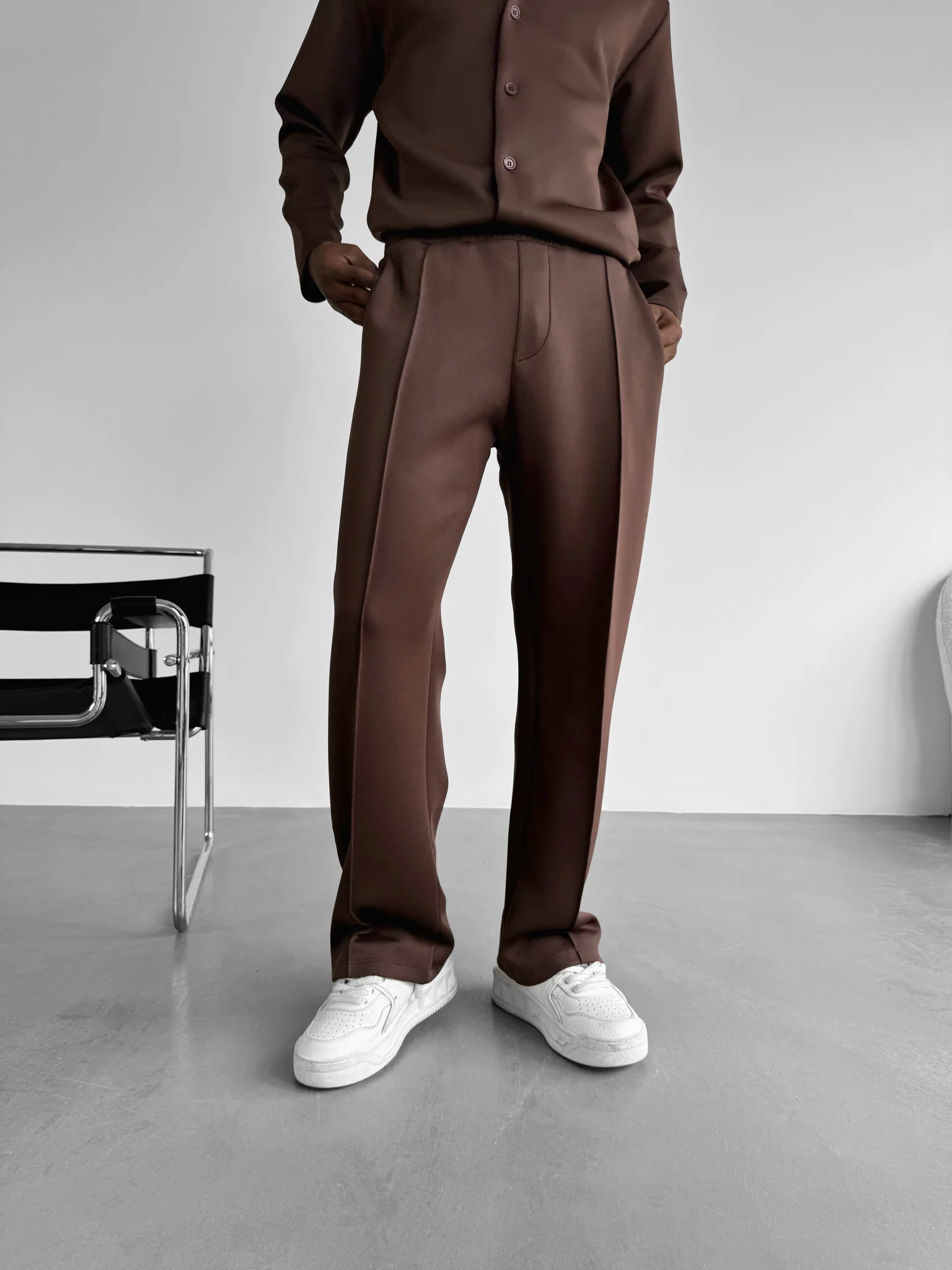 Loose Fit Diver Fabric Trousers - Brown - Image 2