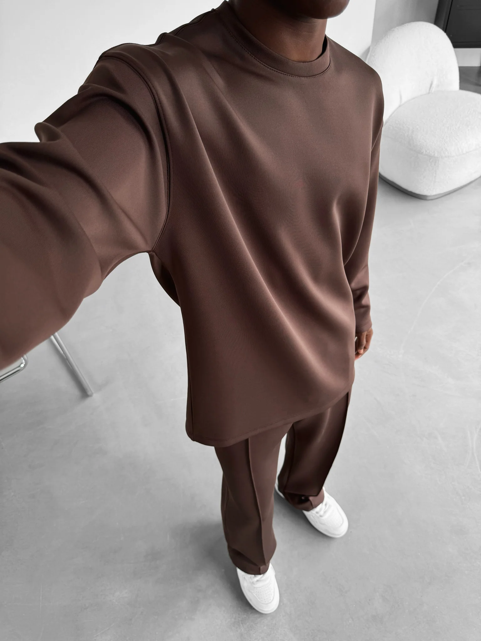 Loose Fit Diver Fabric Trousers - Brown - Image 3