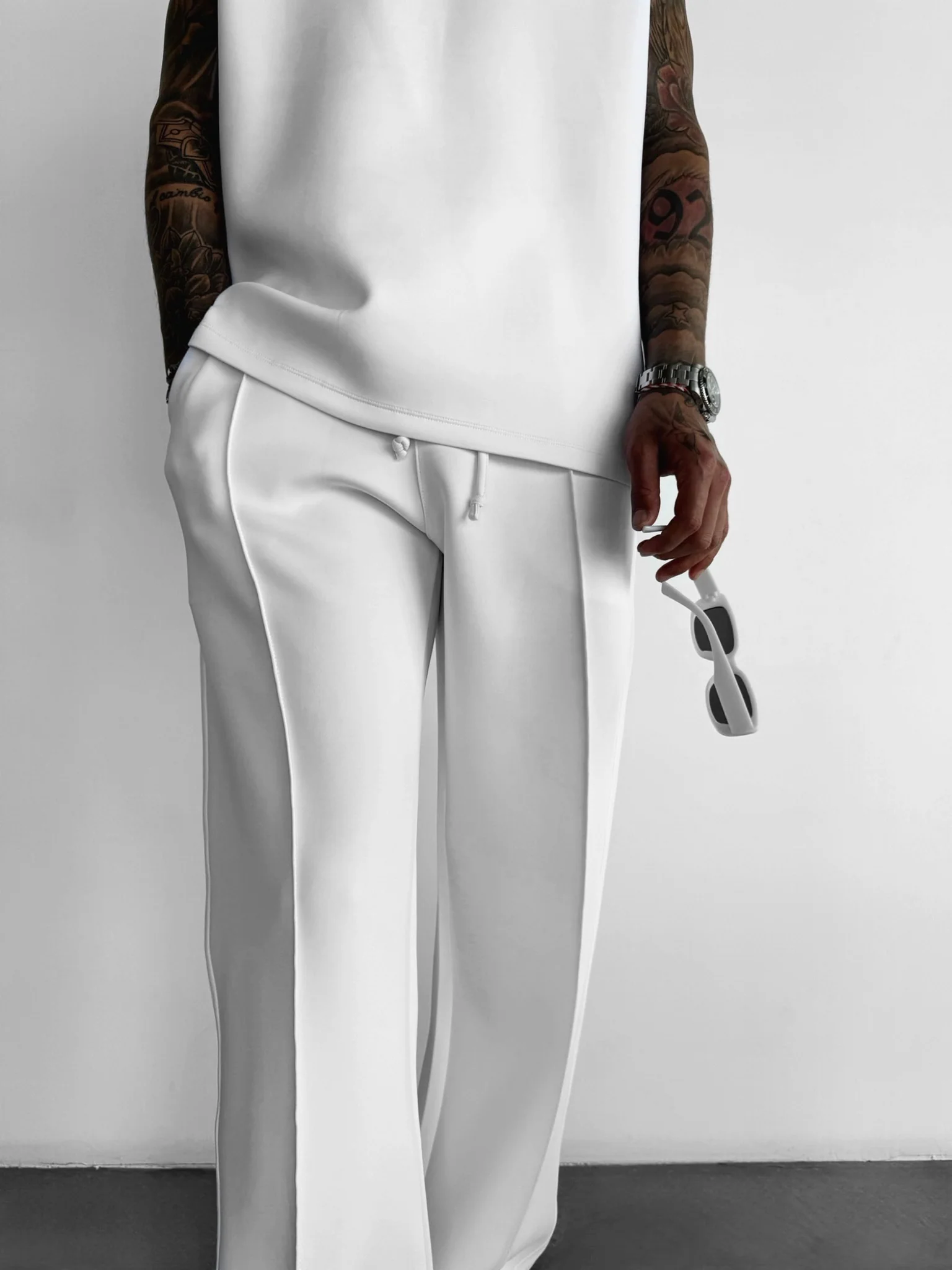 Loose Fit Diver Fabric Trousers - White - Image 5