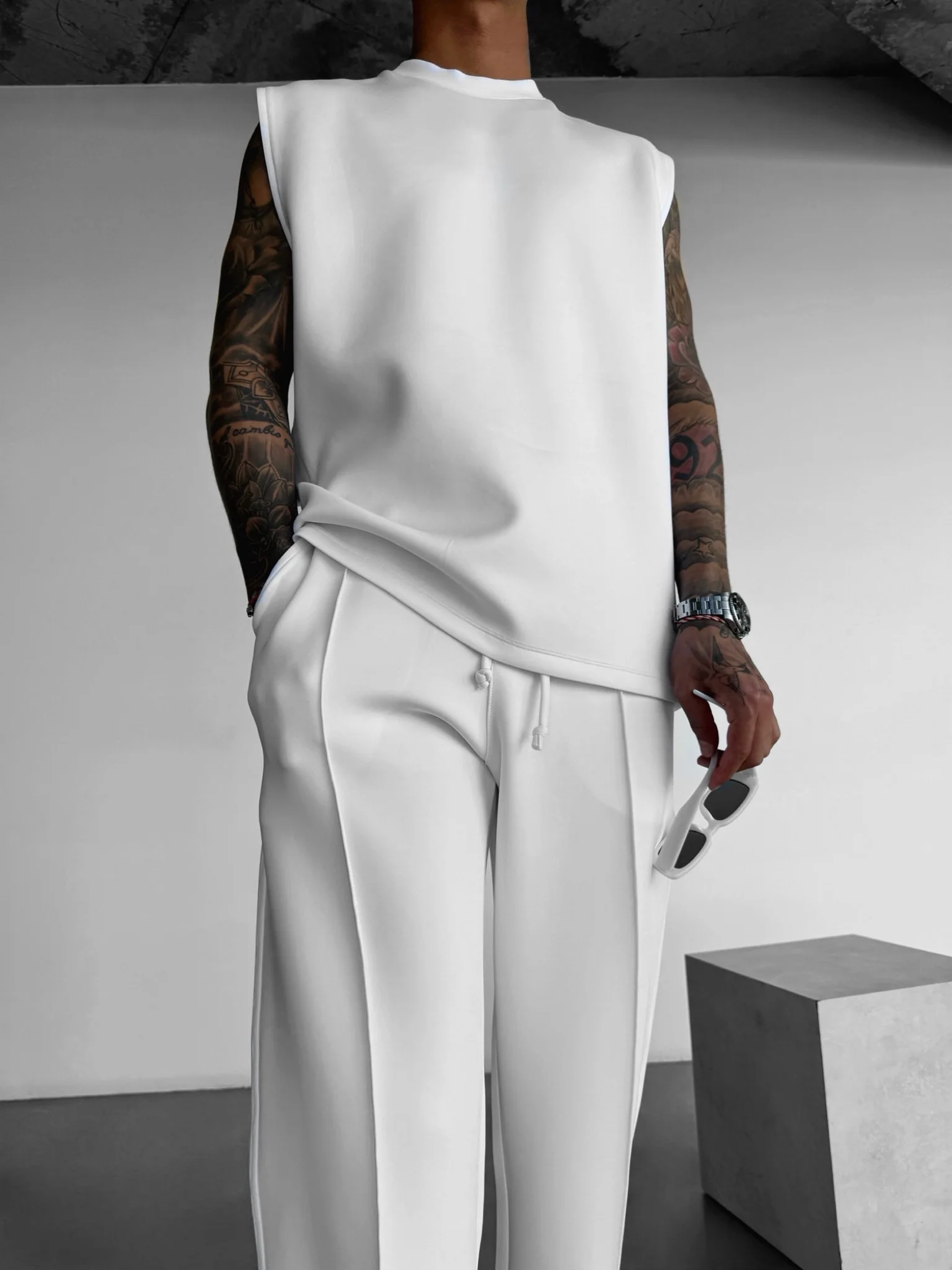 Loose Fit Diver Fabric Trousers - White - Image 6