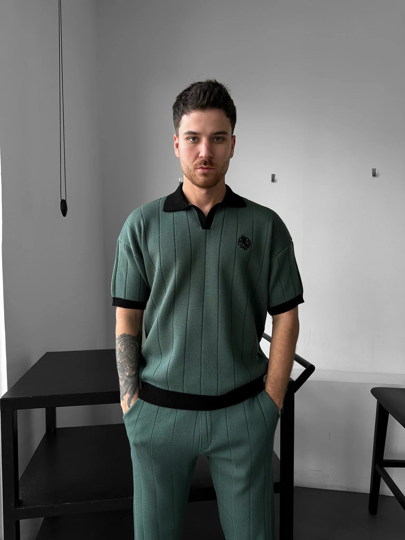 Loose Fit Embroidered Polo T-shirt - Petrol