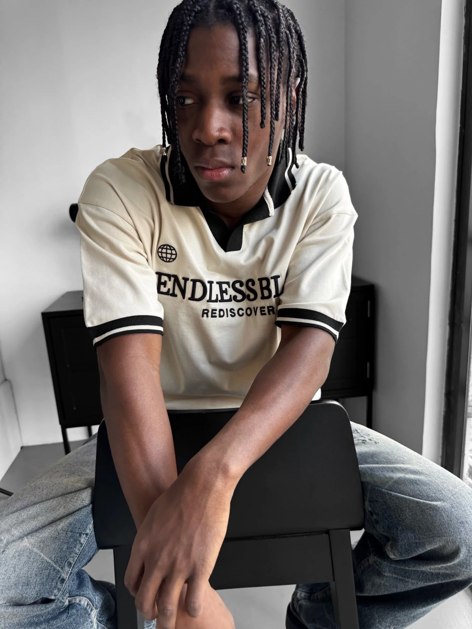 Loose Fit 'Endless Bliss' Polo T-Shirt - Beige - Image 3
