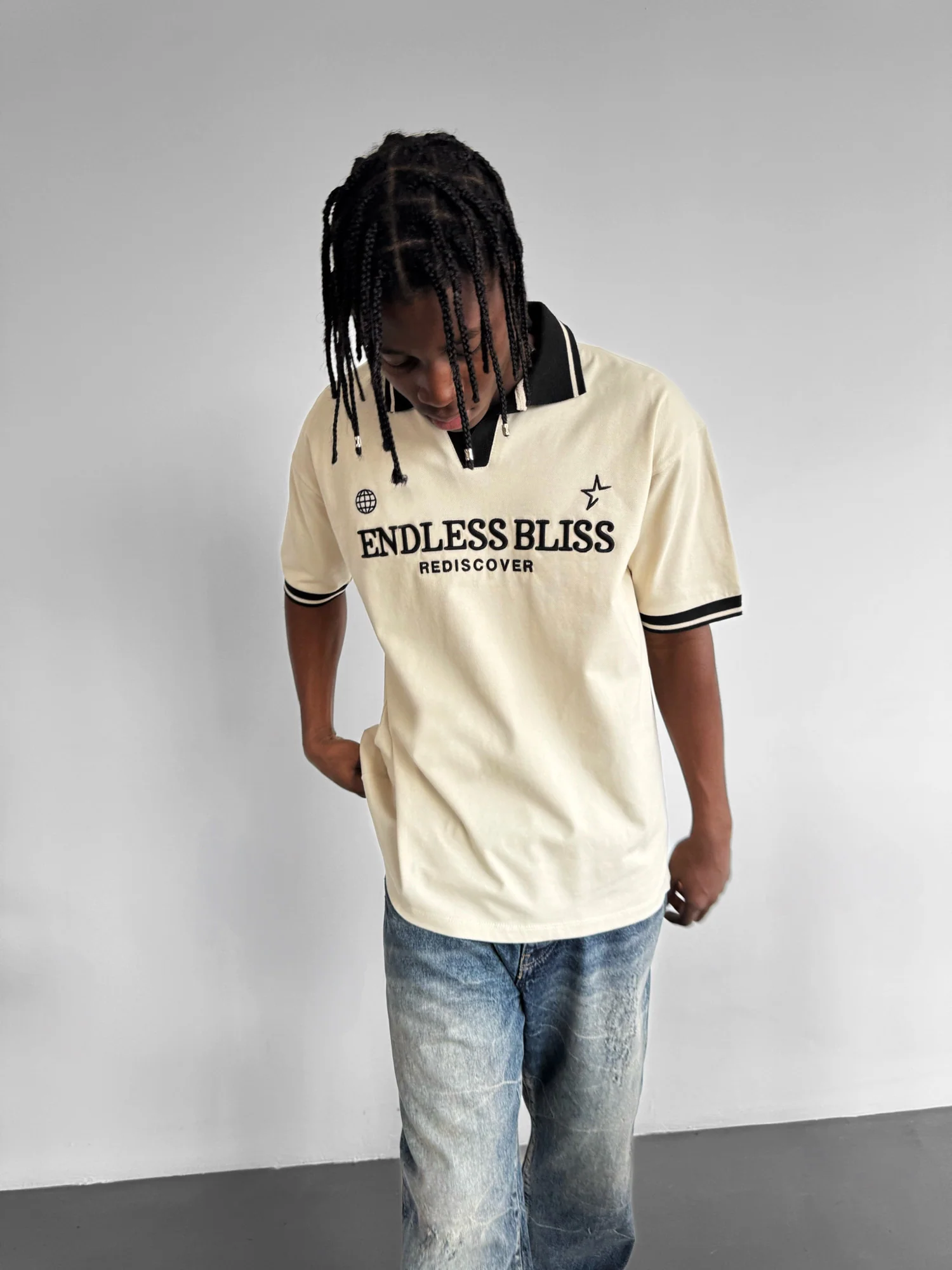 Loose Fit 'Endless Bliss' Polo T-Shirt - Beige - Image 6
