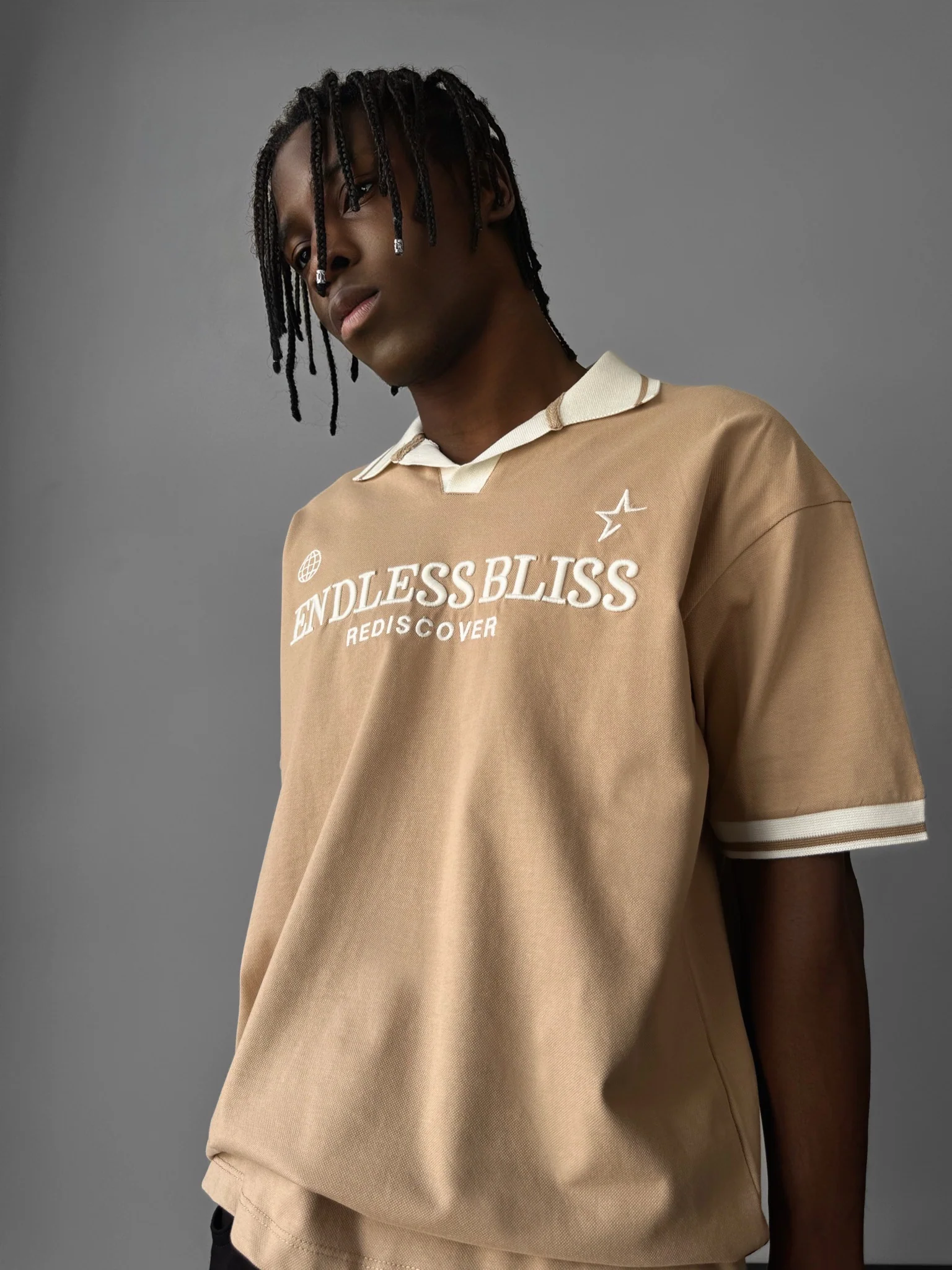 Loose Fit 'Endless Bliss' Polo T-Shirt - Brown - Image 2
