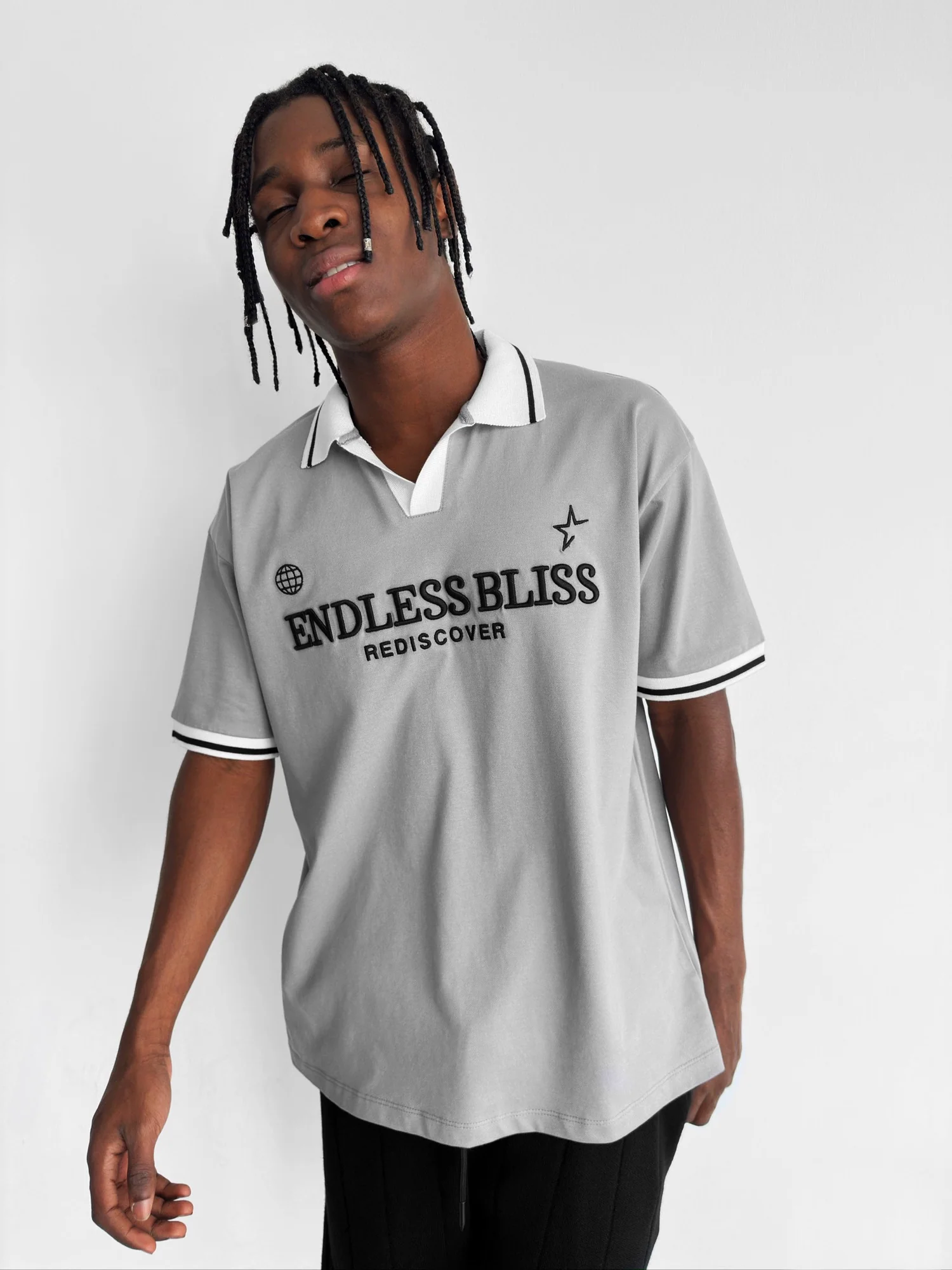 Loose Fit 'Endless Bliss' Polo T-Shirt - Grey - Image 2