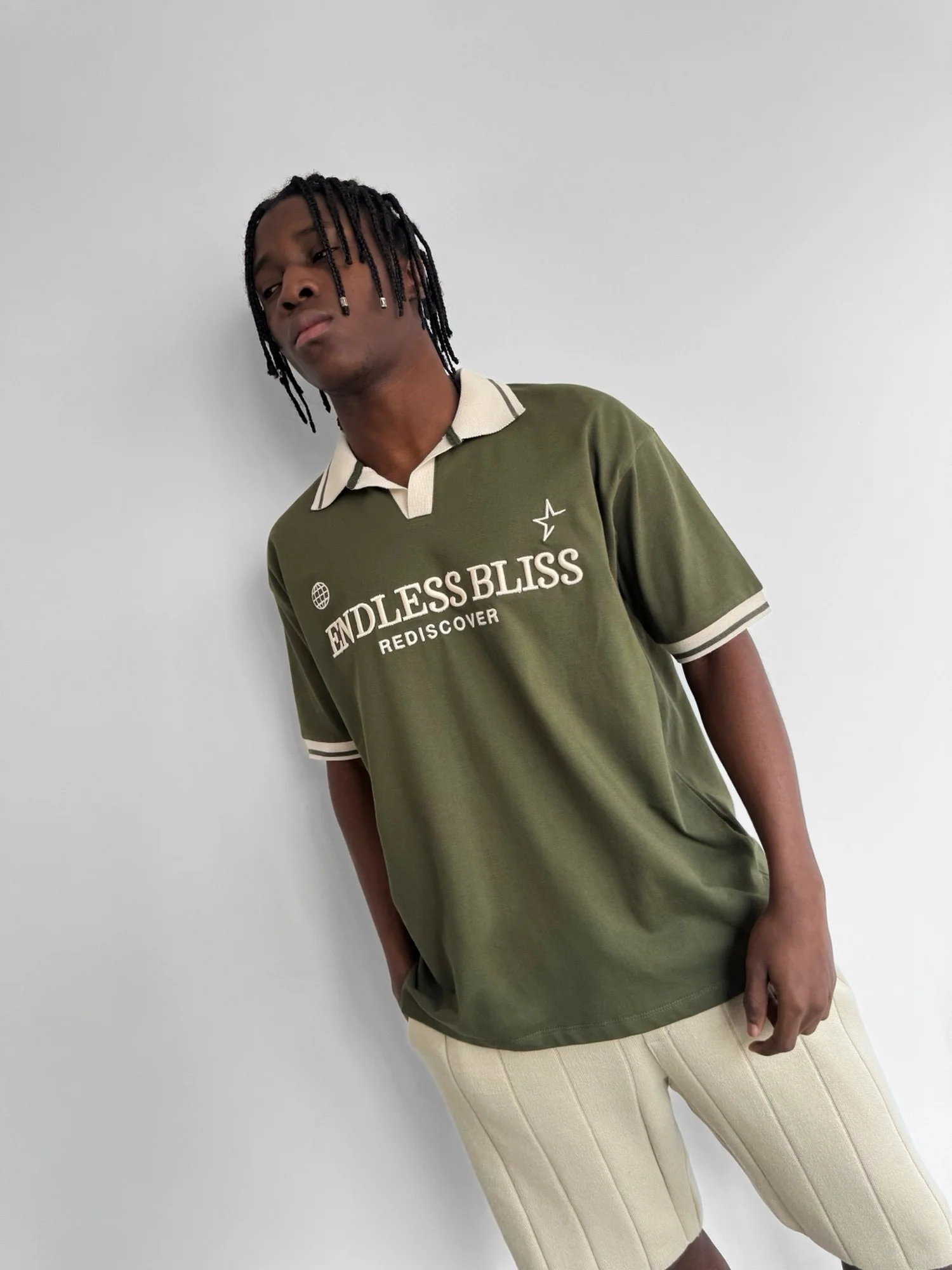 Loose Fit 'Endless Bliss' Polo T-Shirt - Khaki - Image 2