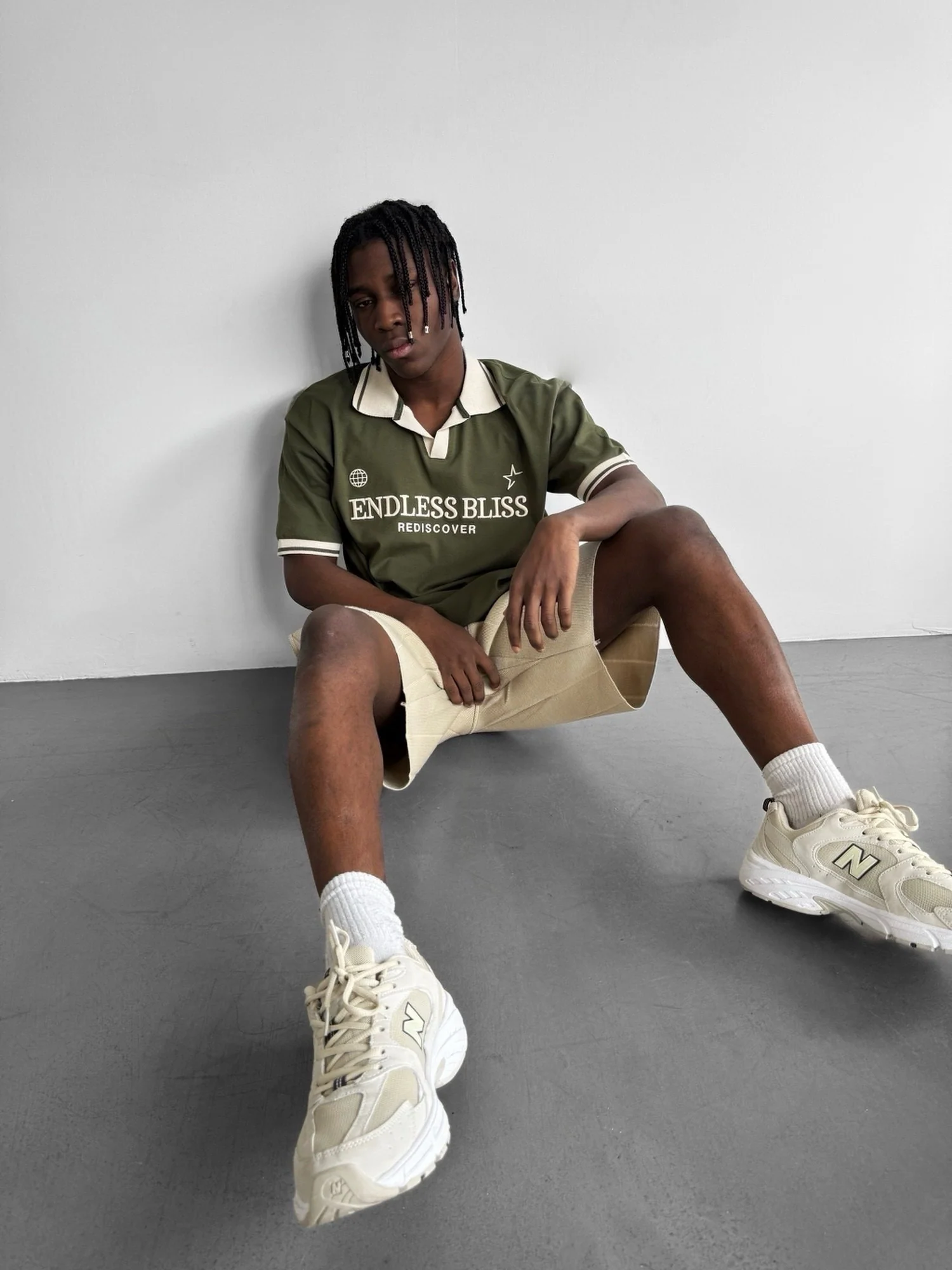 Loose Fit 'Endless Bliss' Polo T-Shirt - Khaki - Image 3