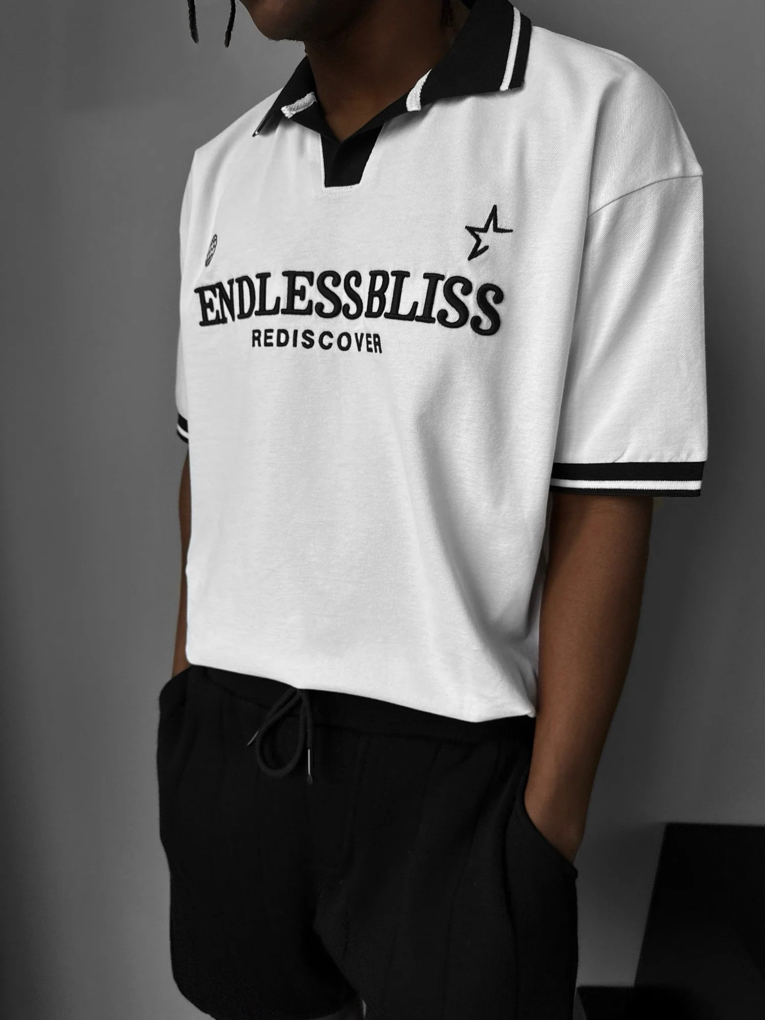 Loose Fit 'Endless Bliss' Polo T-Shirt - White - Image 2