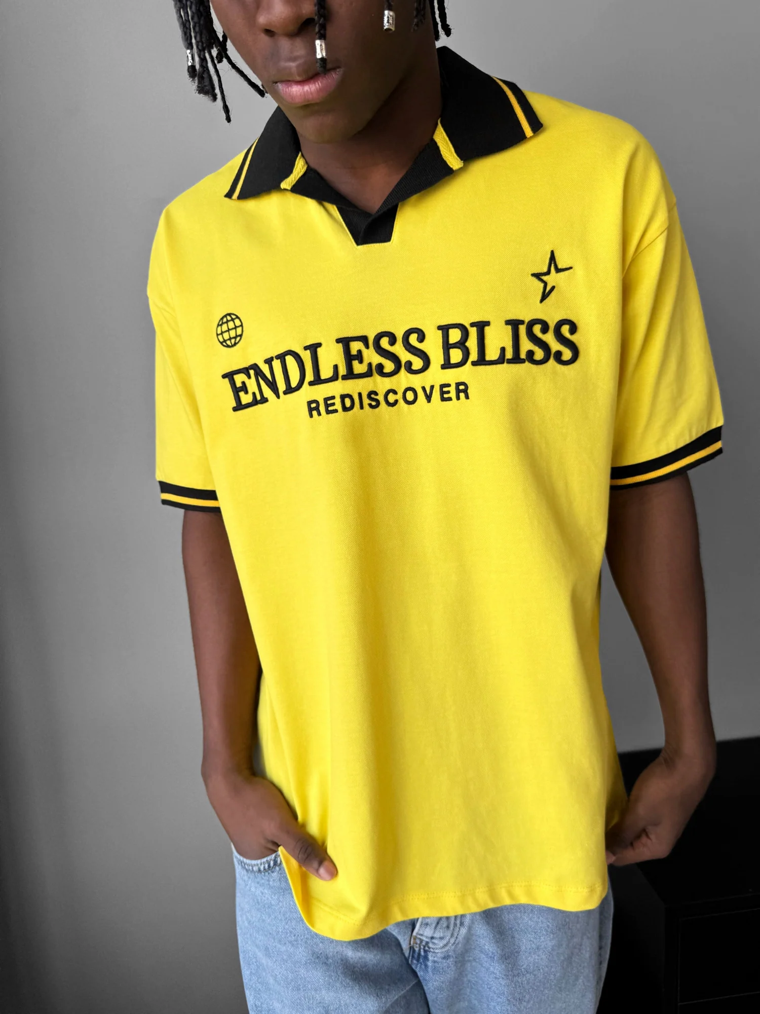 Loose Fit 'Endless Bliss' Polo T-Shirt - Yellow - Image 2