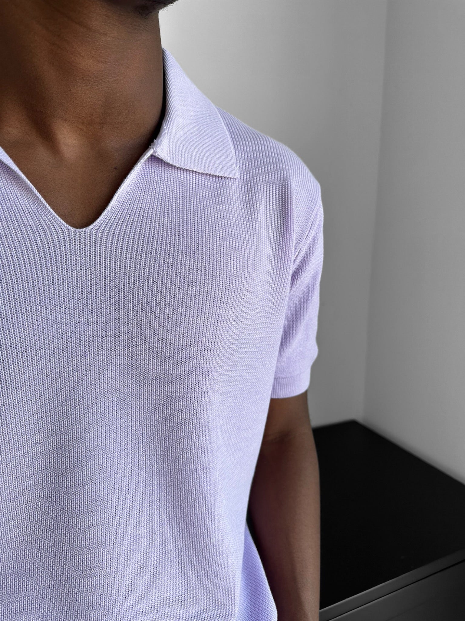 Loose fit fine knit collar T-Shirt - Lila