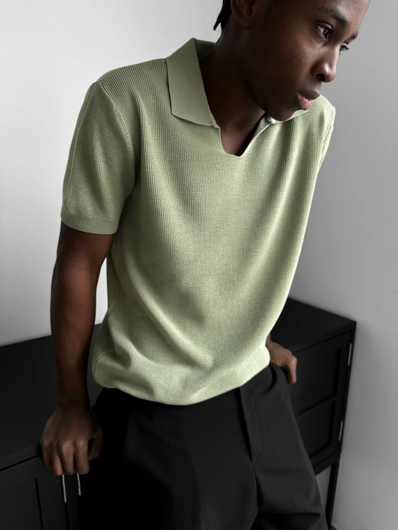 Loose fit fine knit collar T-Shirt - Mint - Image 2