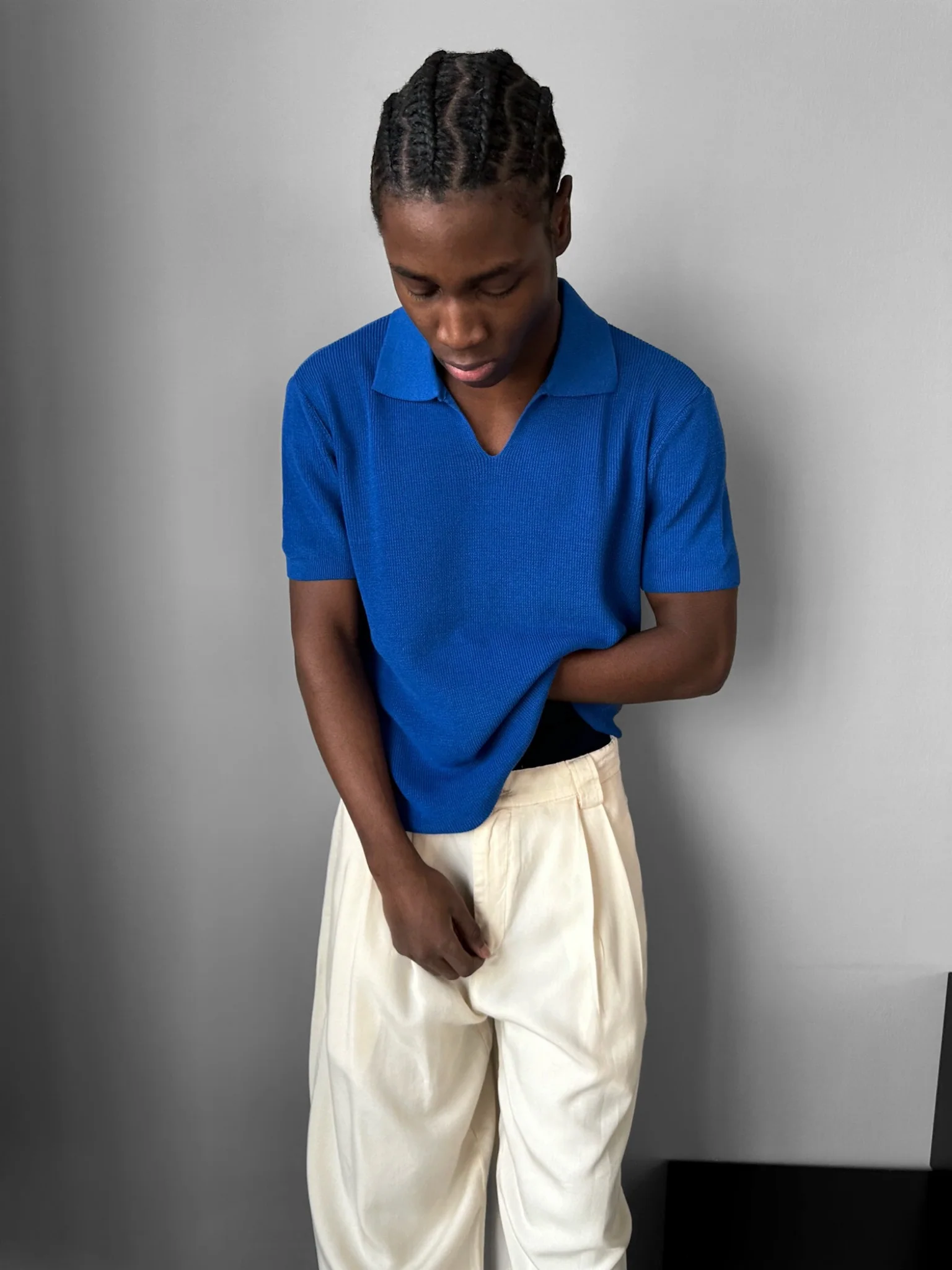 Loose fit fine knit collar T-Shirt - Sax - Image 4