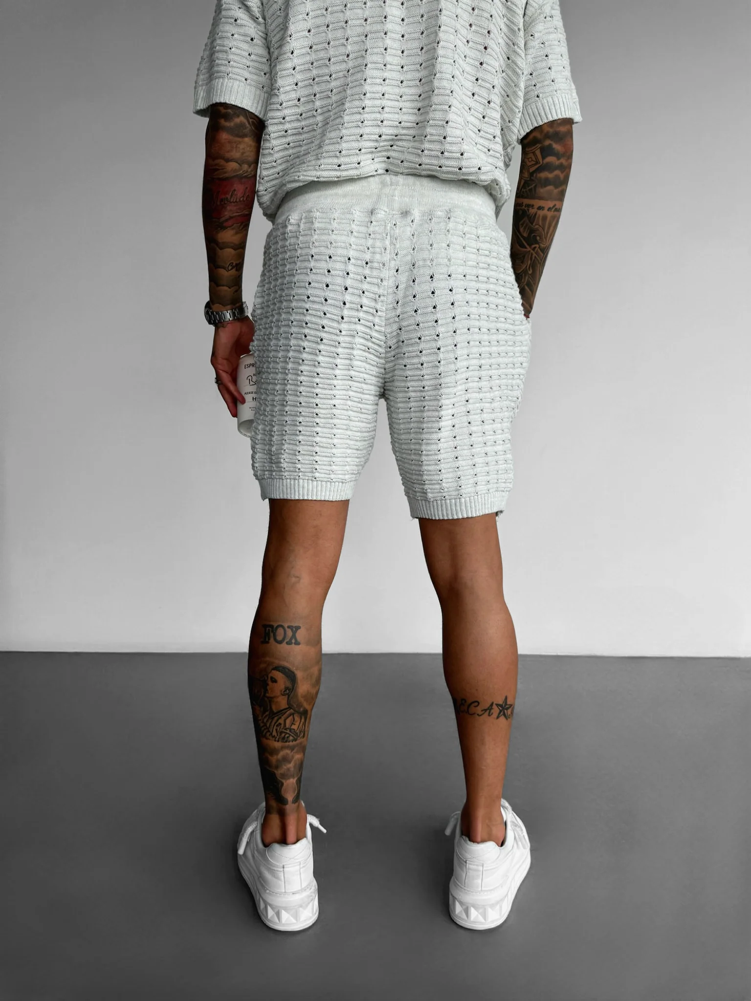 Loose Fit Holey Knit Shorts - White - Image 3