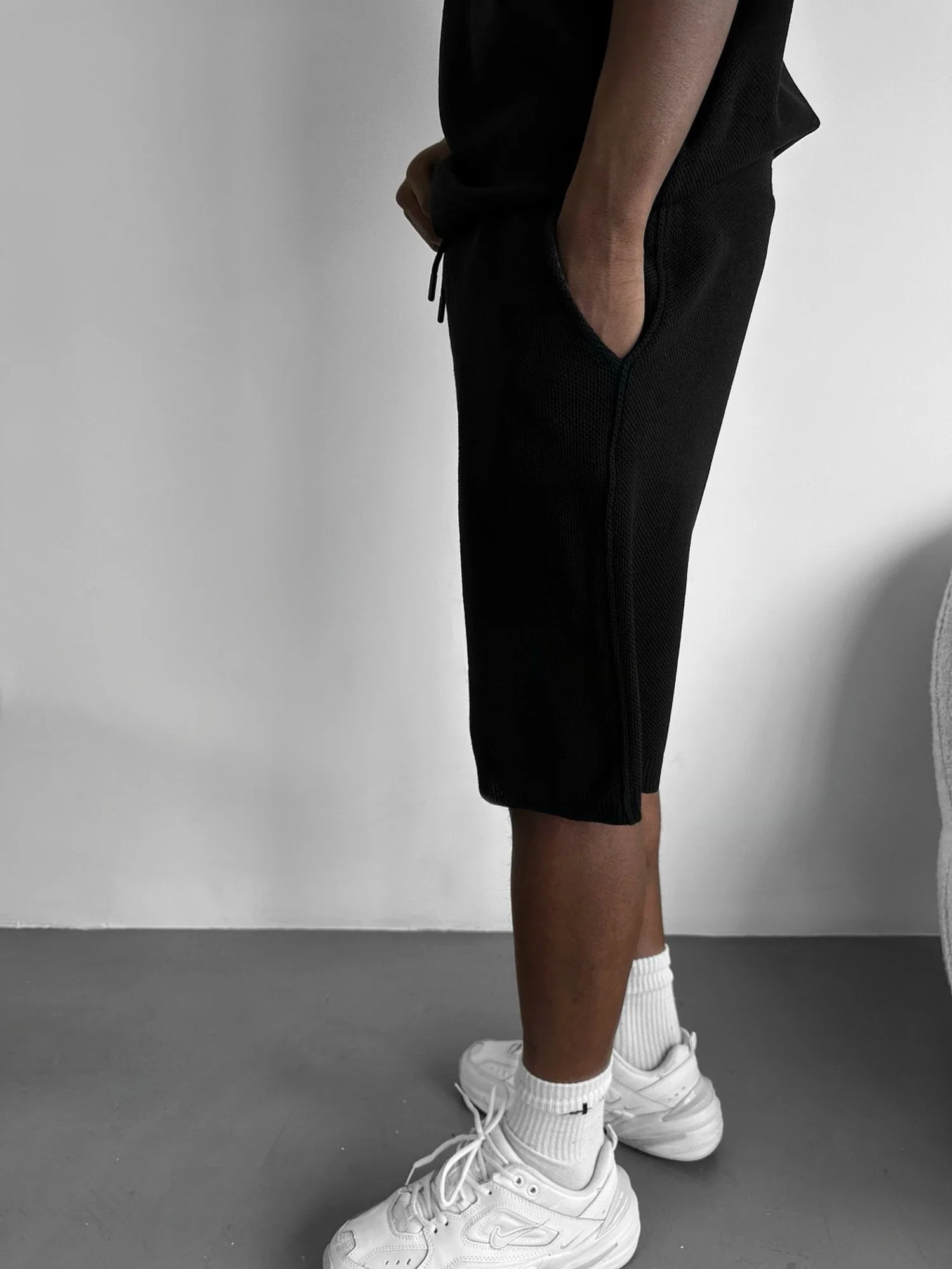 Loose Fit Initial Knit Shorts - Black - Image 2