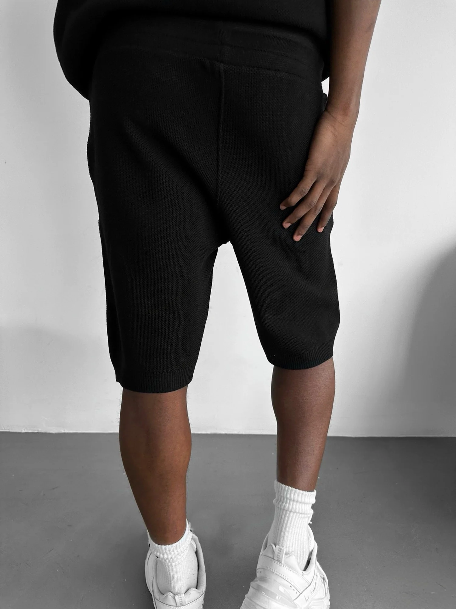 Loose Fit Initial Knit Shorts - Black - Image 3