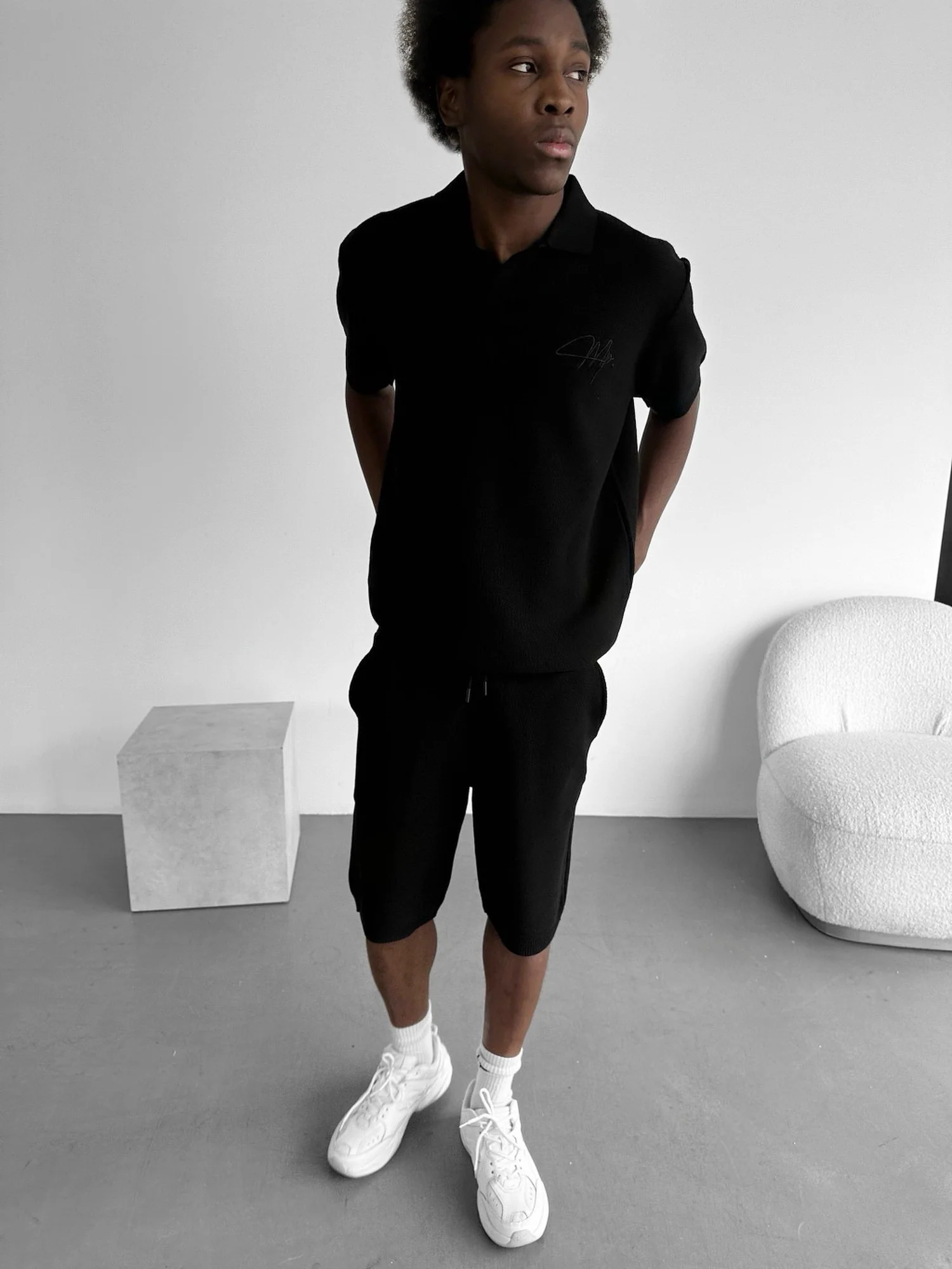 Loose Fit Initial Knit Shorts - Black - Image 5
