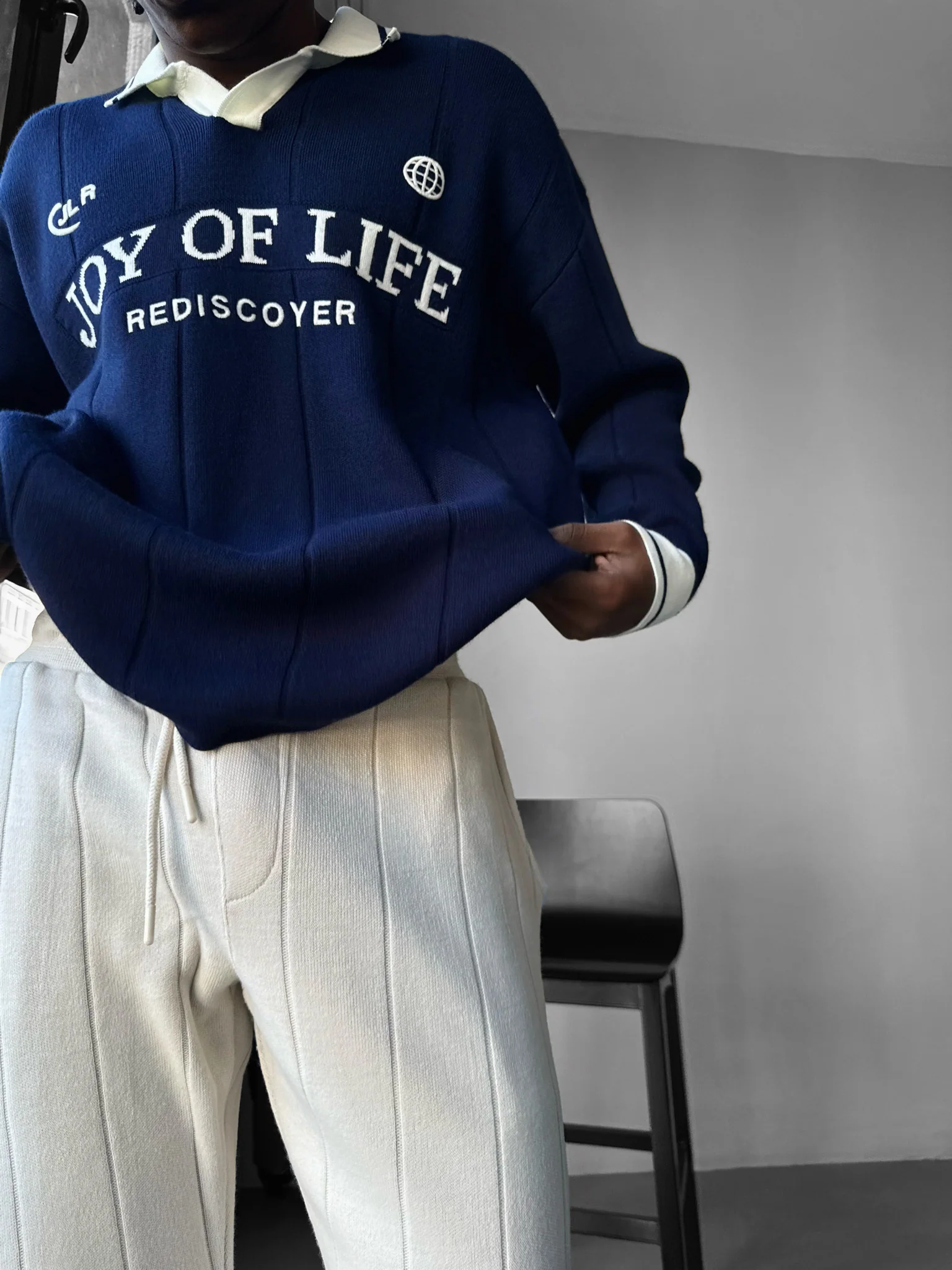 Loose Fit JLR Polo Sweater - Dark Blue - Image 2