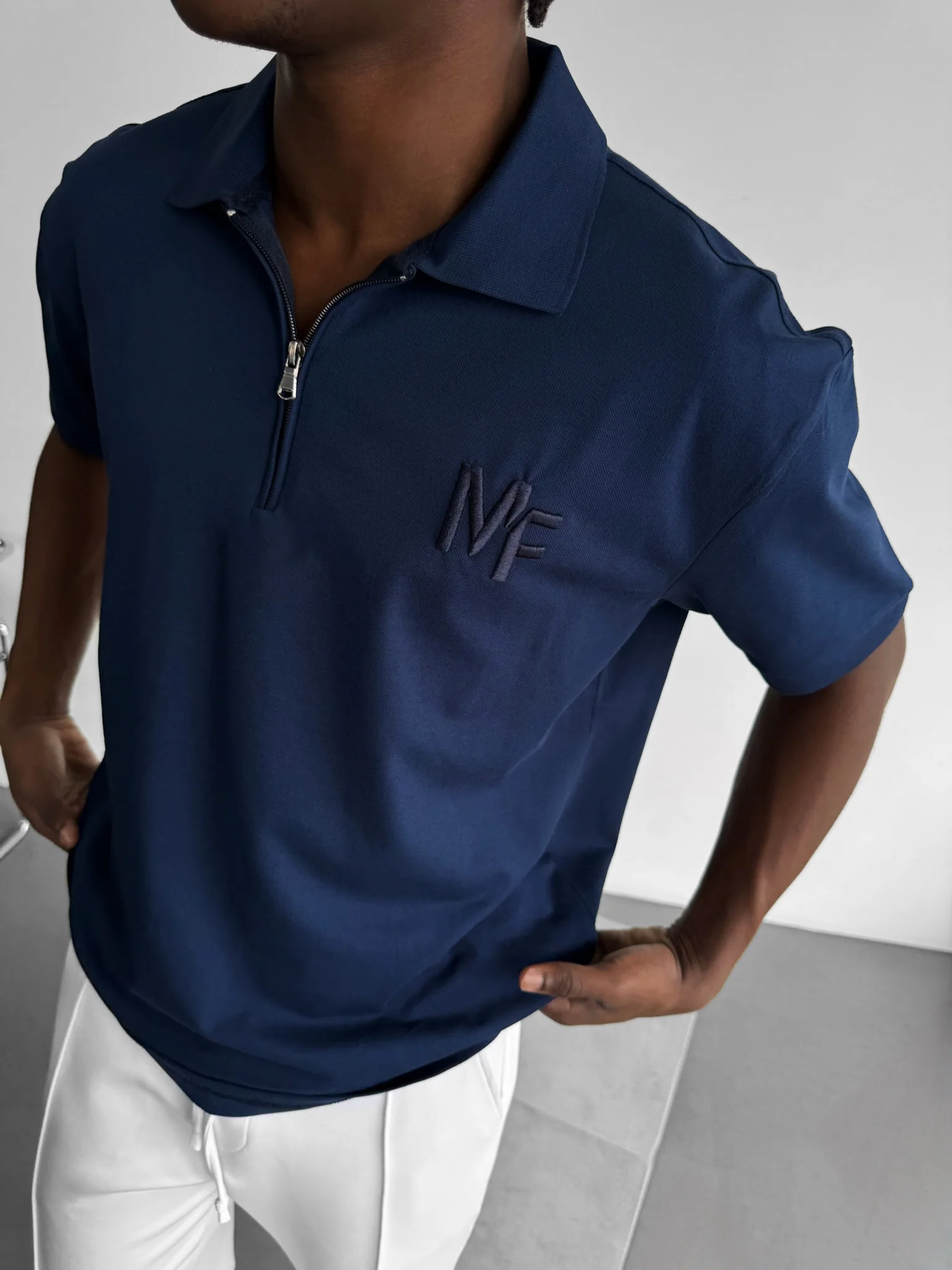 Loose Fit Knit Polo "MF" T-Shirt - Blue