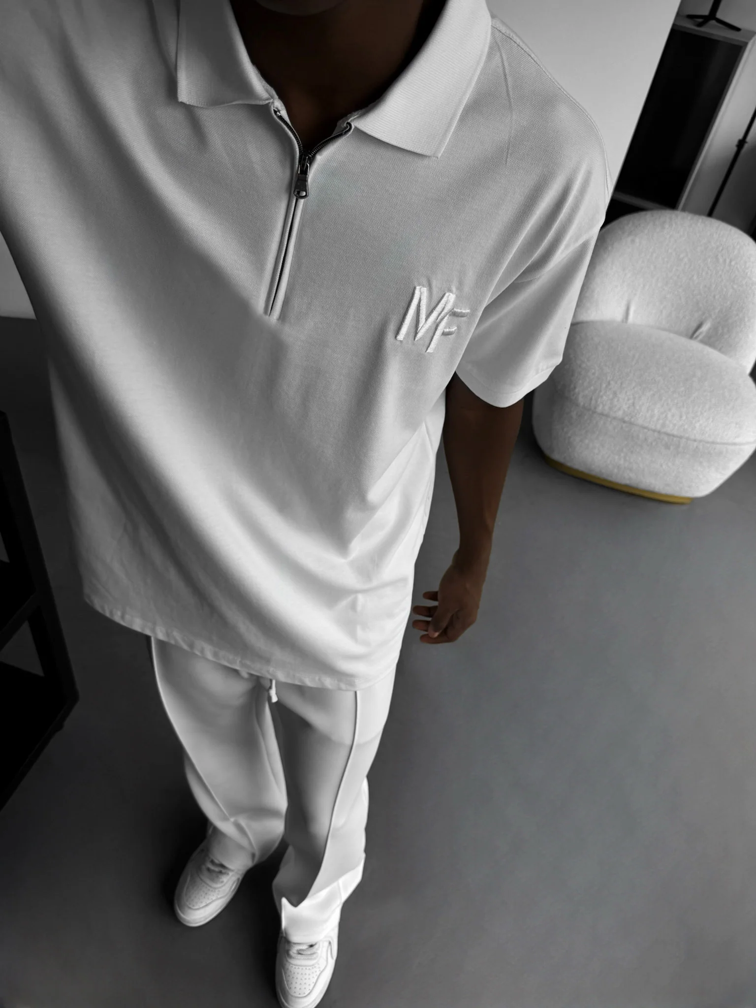 Loose Fit Knit Polo "MF" T-Shirt - White - Image 2