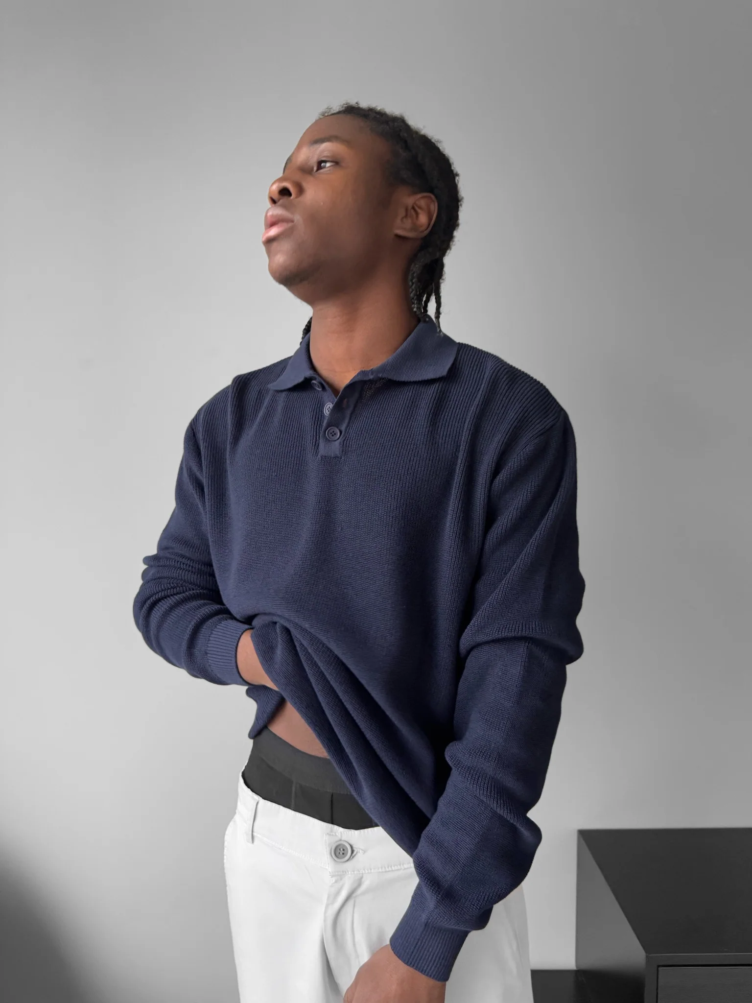 Loose Fit Knit Polo Sweater - Blue - Image 2