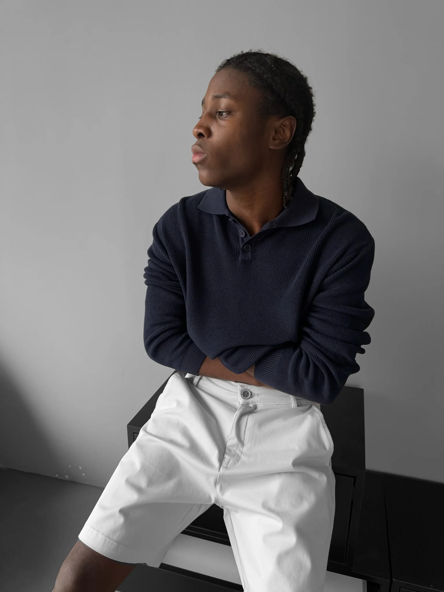 Loose Fit Knit Polo Sweater - Blue - Image 3