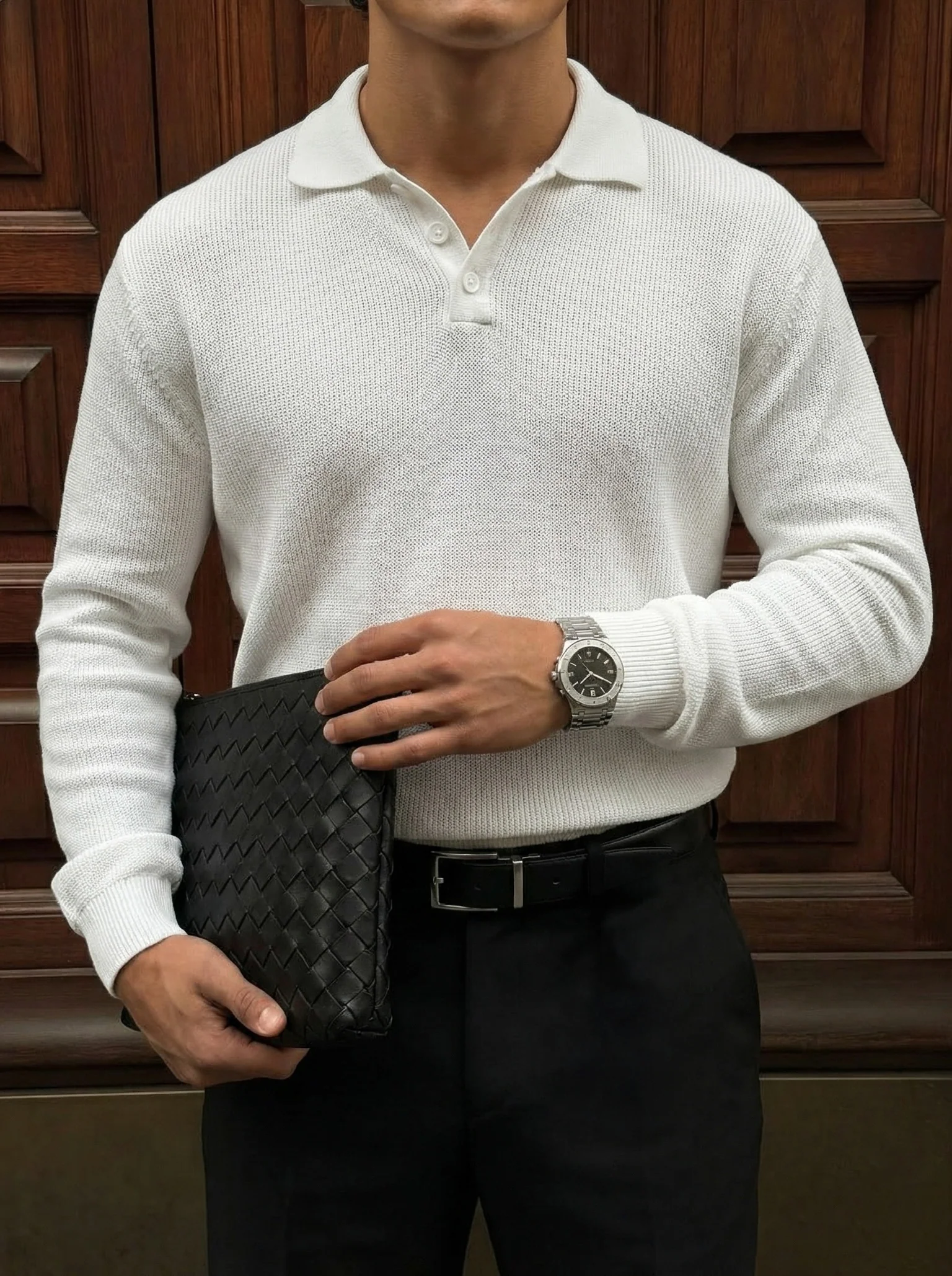 Loose Fit Knit Polo Sweater - Ecru