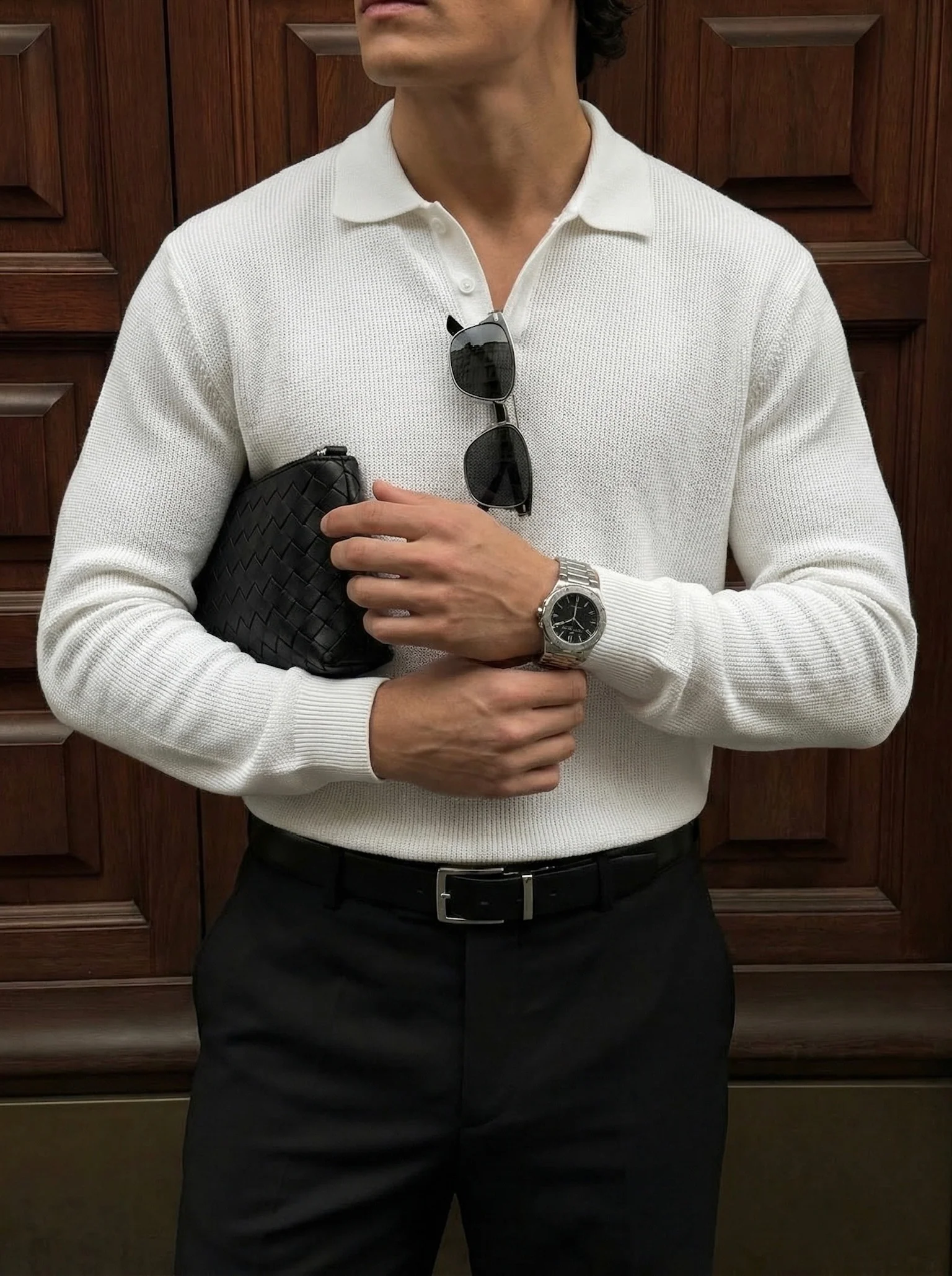 Loose Fit Knit Polo Sweater - Ecru - Image 2