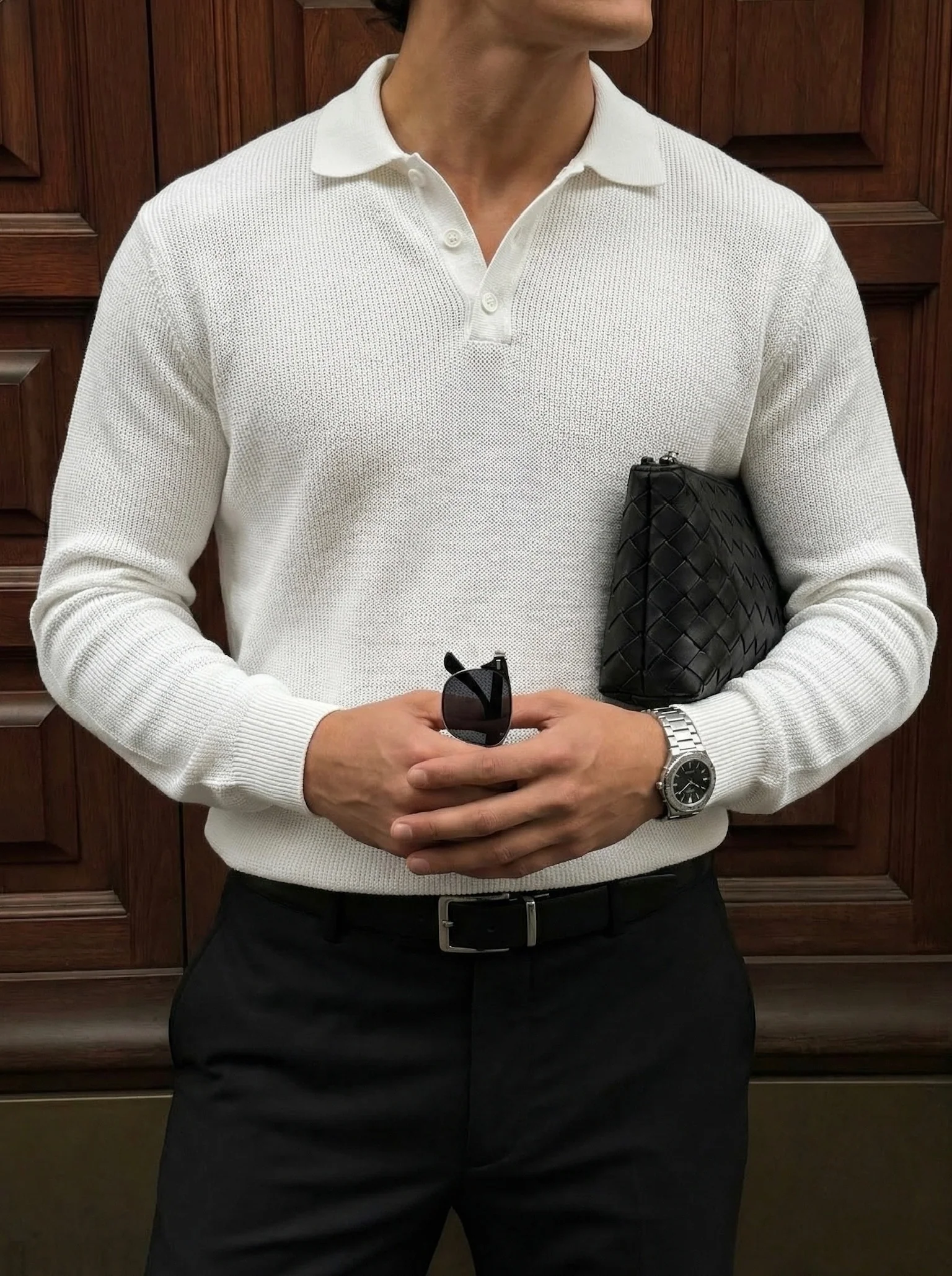 Loose Fit Knit Polo Sweater - Ecru - Image 3