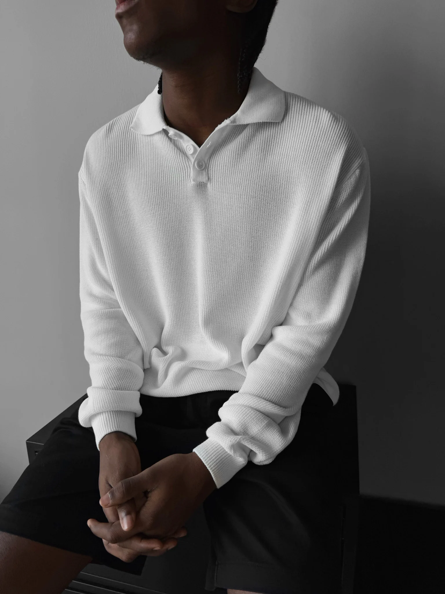 Loose Fit Knit Polo Sweater - Ecru - Image 4