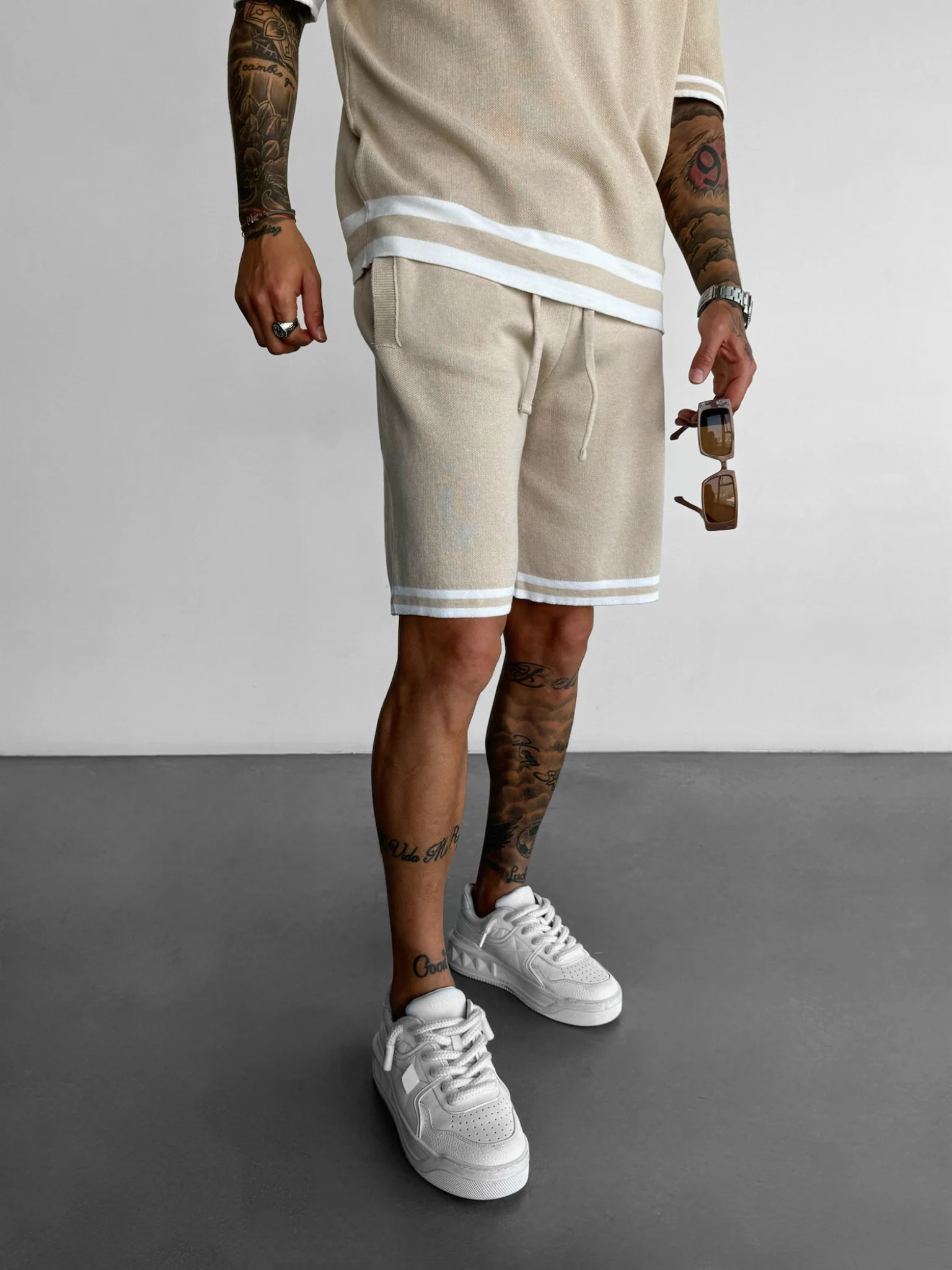 Loose Fit Knit Shorts  - Beige - Image 2