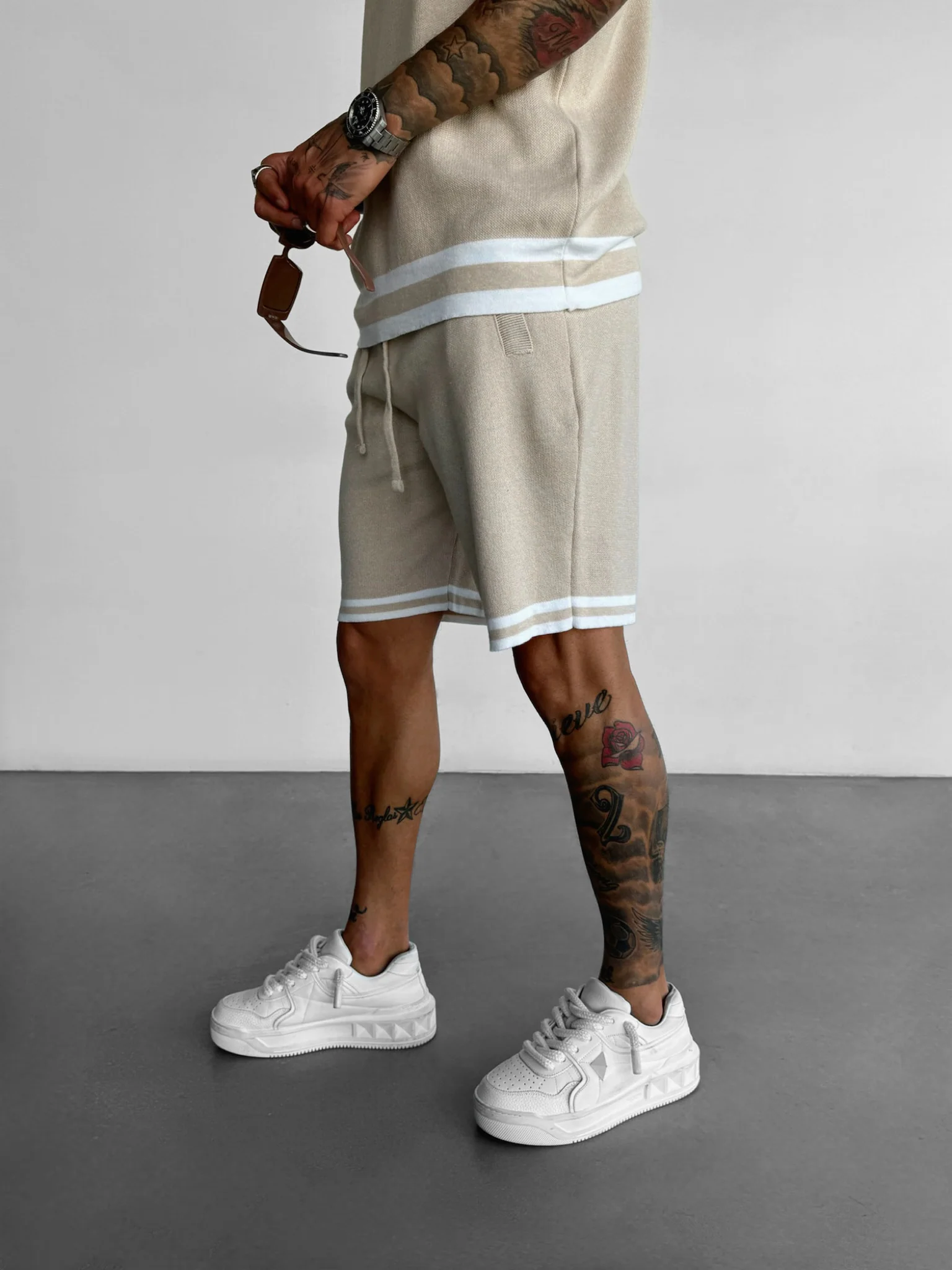 Loose Fit Knit Shorts  - Beige - Image 3
