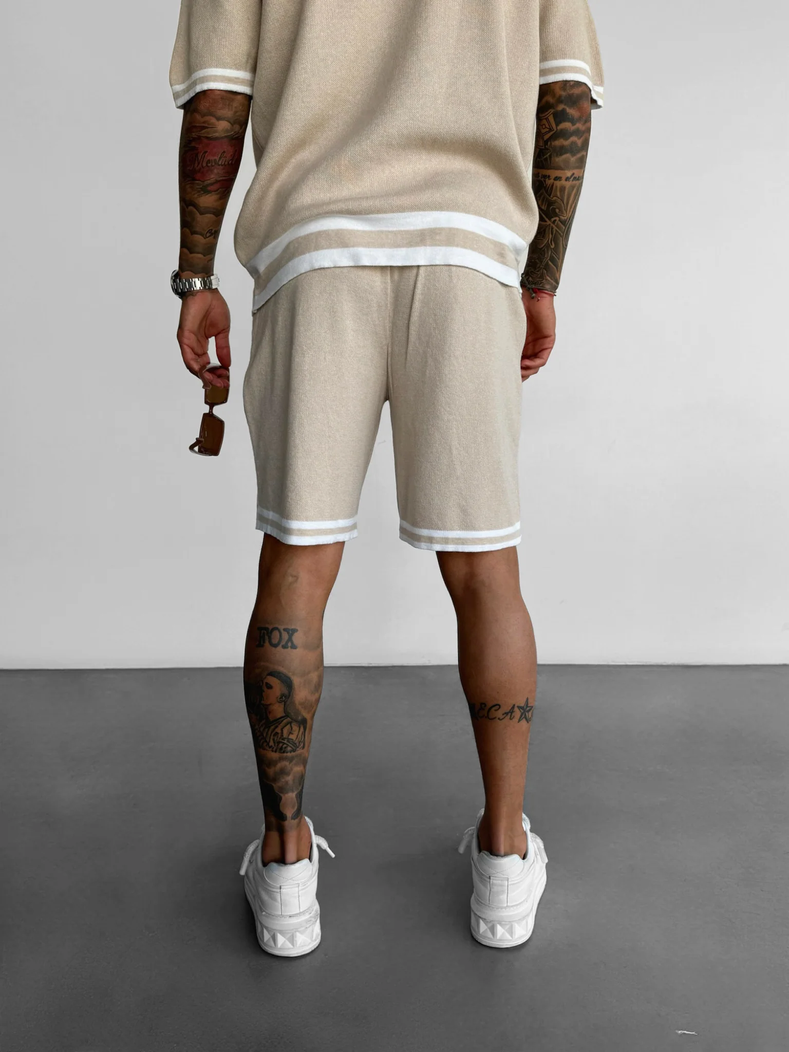 Loose Fit Knit Shorts  - Beige - Image 4