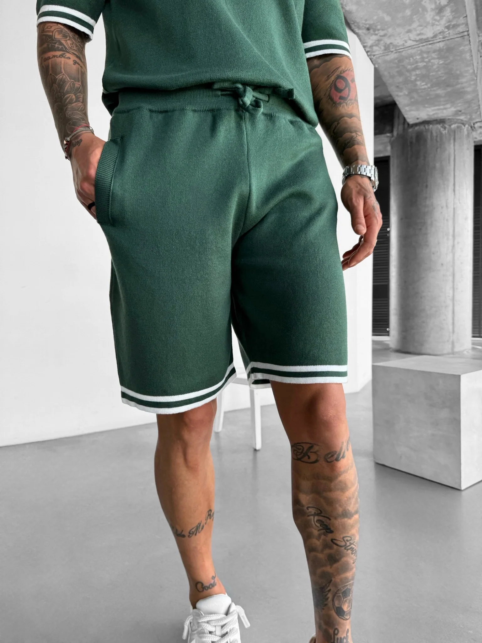 Loose Fit Knit Shorts  - Dark Forest - Image 2