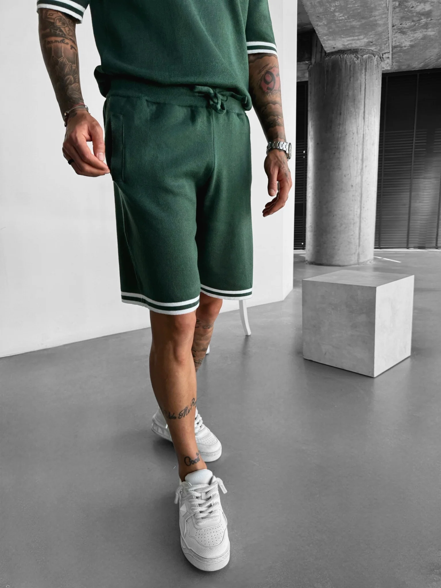 Loose Fit Knit Shorts  - Dark Forest - Image 3
