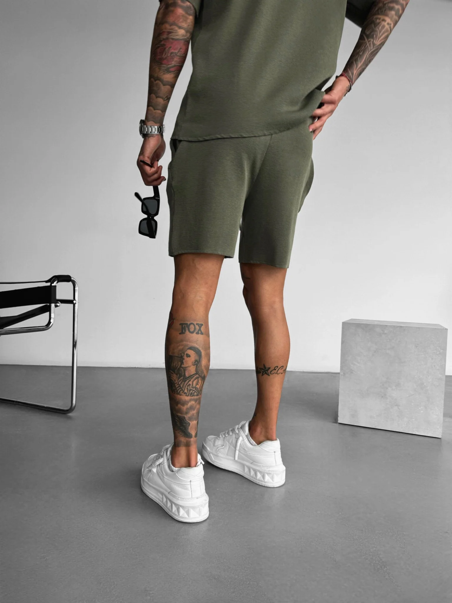 Loose Fit Knit Shorts - Khaki - Image 4