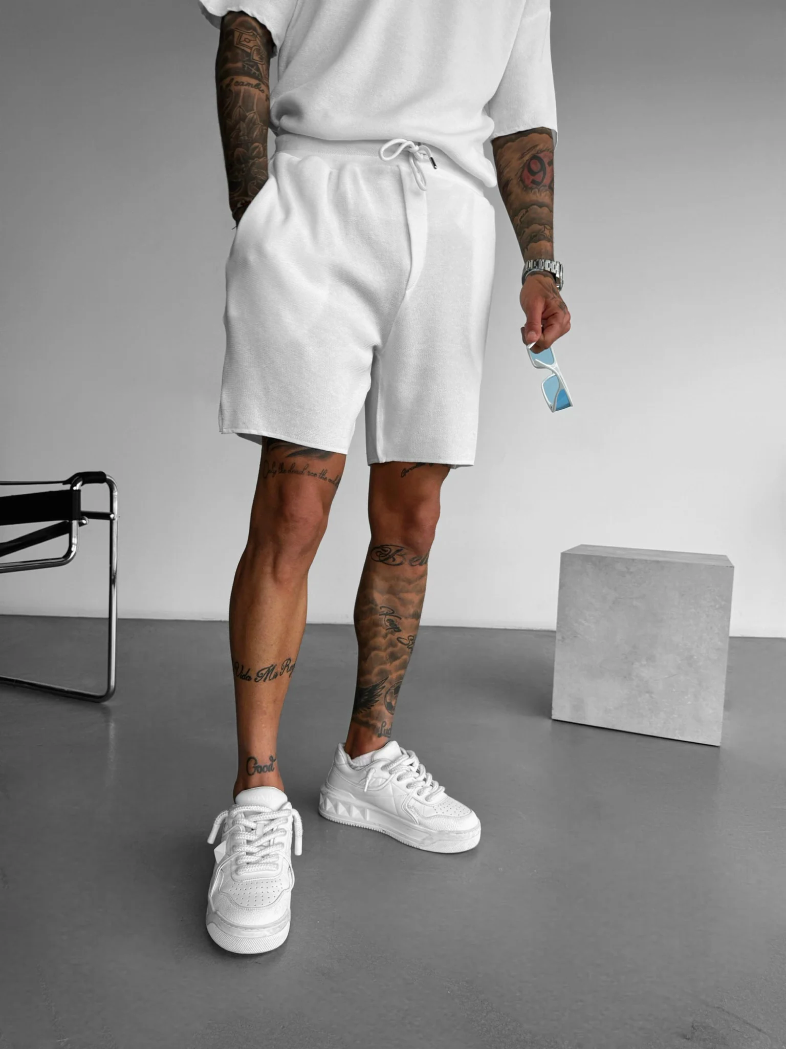 Loose Fit Knit Shorts - White - Image 3