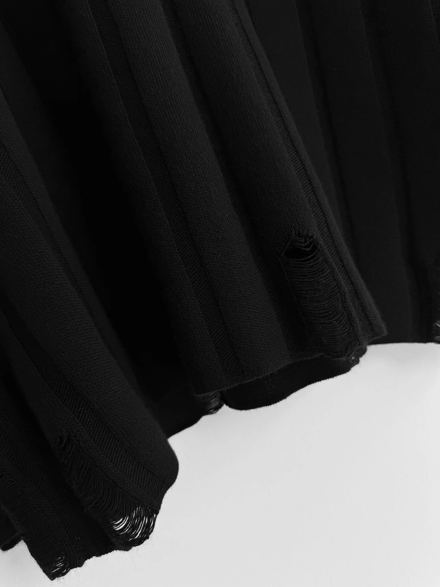 Loose Fit Knit Striped Torn Sweater - Black - Image 3