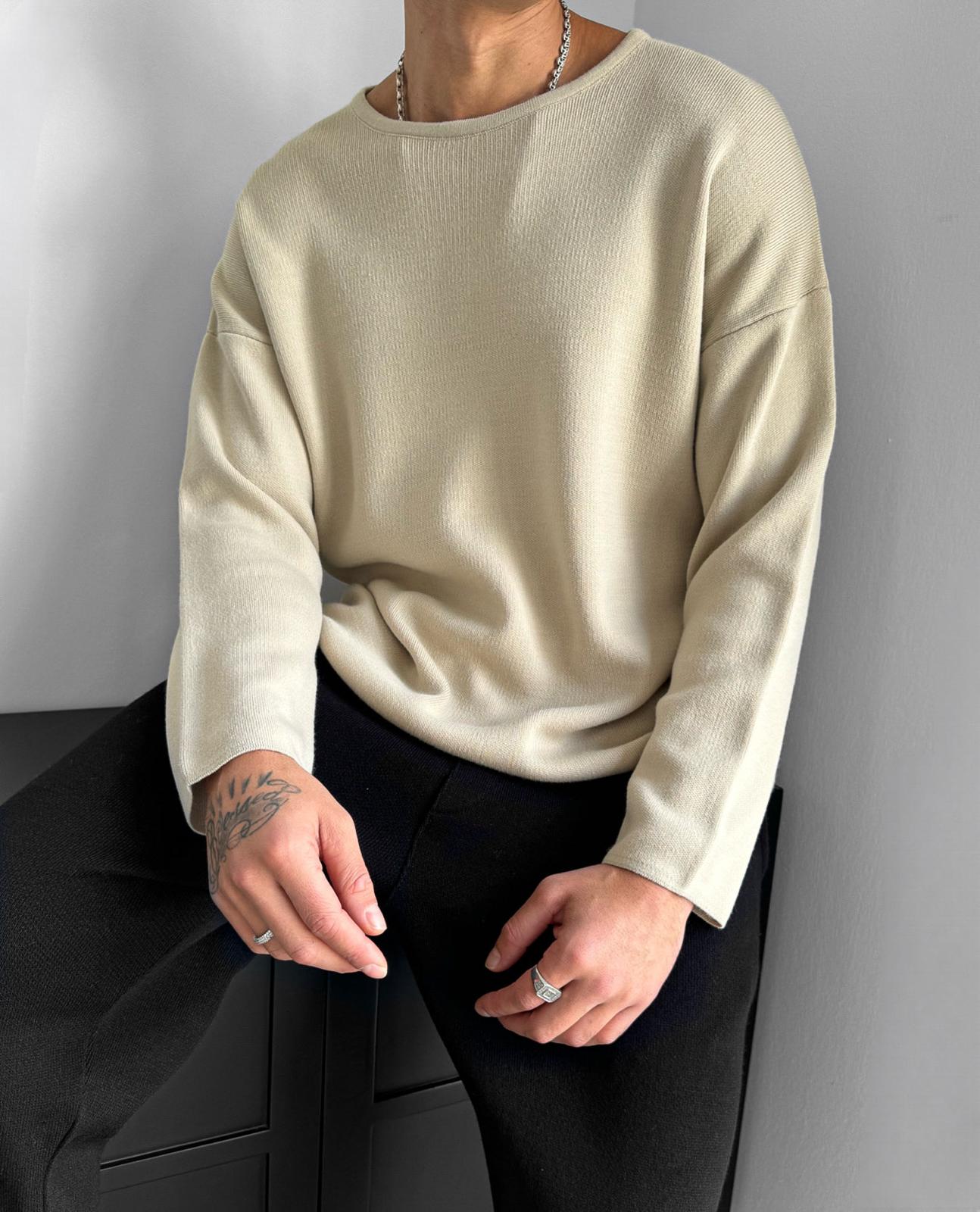 Loose Fit Knit Sweater - Beige - Image 2