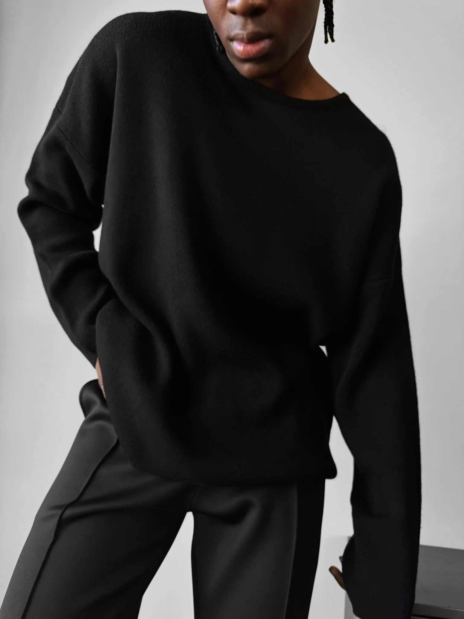 Loose Fit Knit Sweater - Black - Image 2