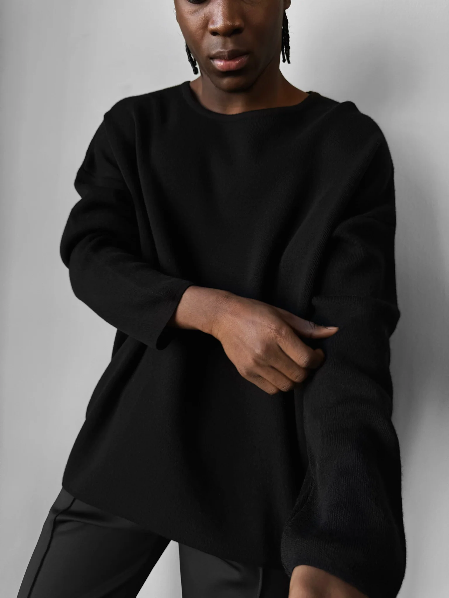 Loose Fit Knit Sweater - Black - Image 3