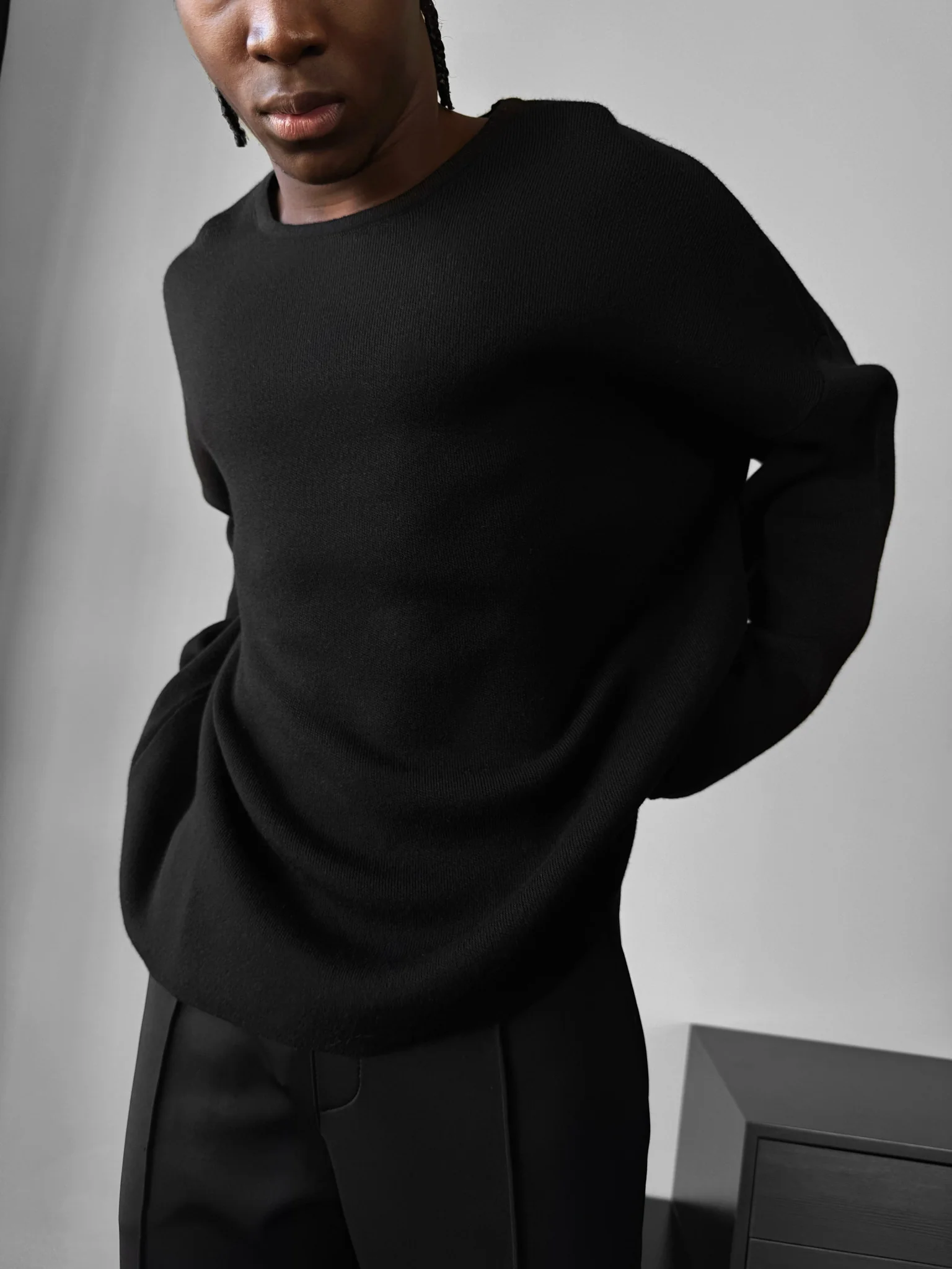 Loose Fit Knit Sweater - Black - Image 4
