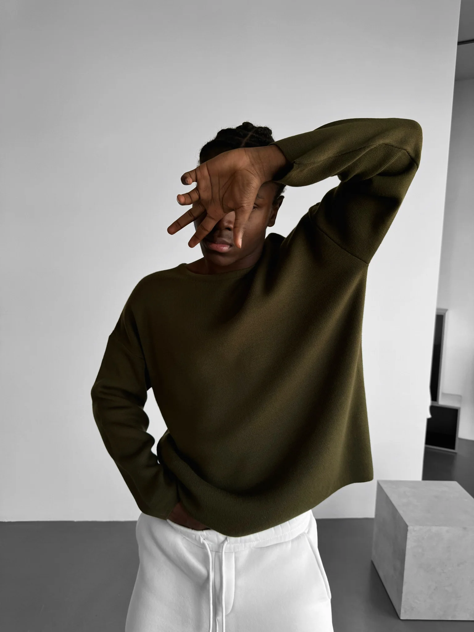 Loose Fit Knit Sweater - Khaki - Image 2