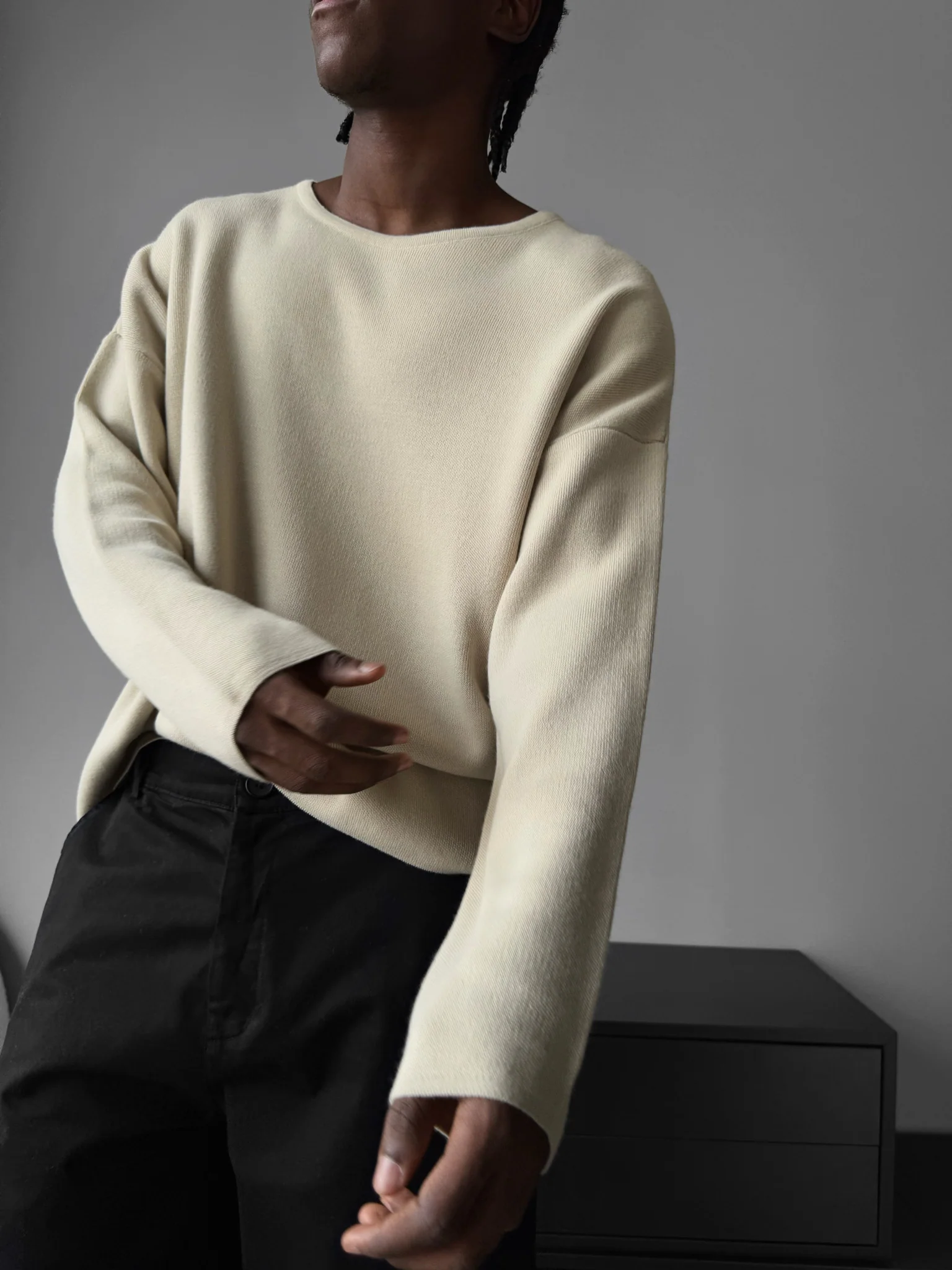 Loose Fit Knit Sweater - Stone - Image 3