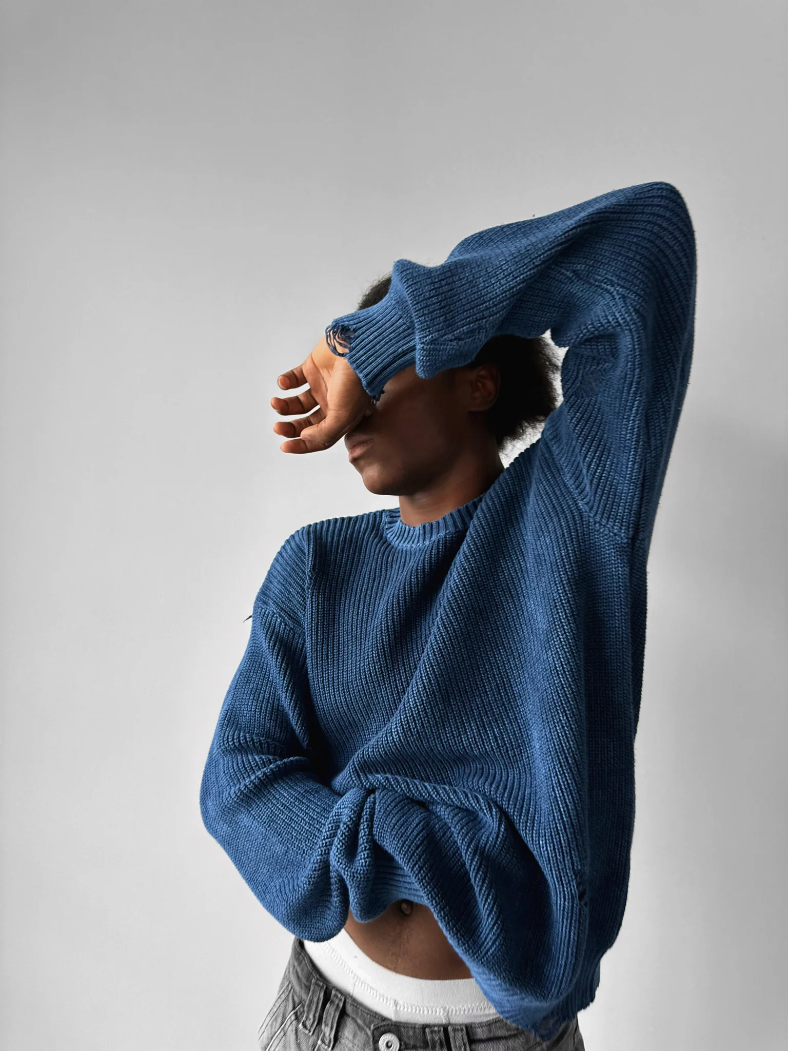 Loose Fit Knit Torn Sweater - Indigo - Image 2
