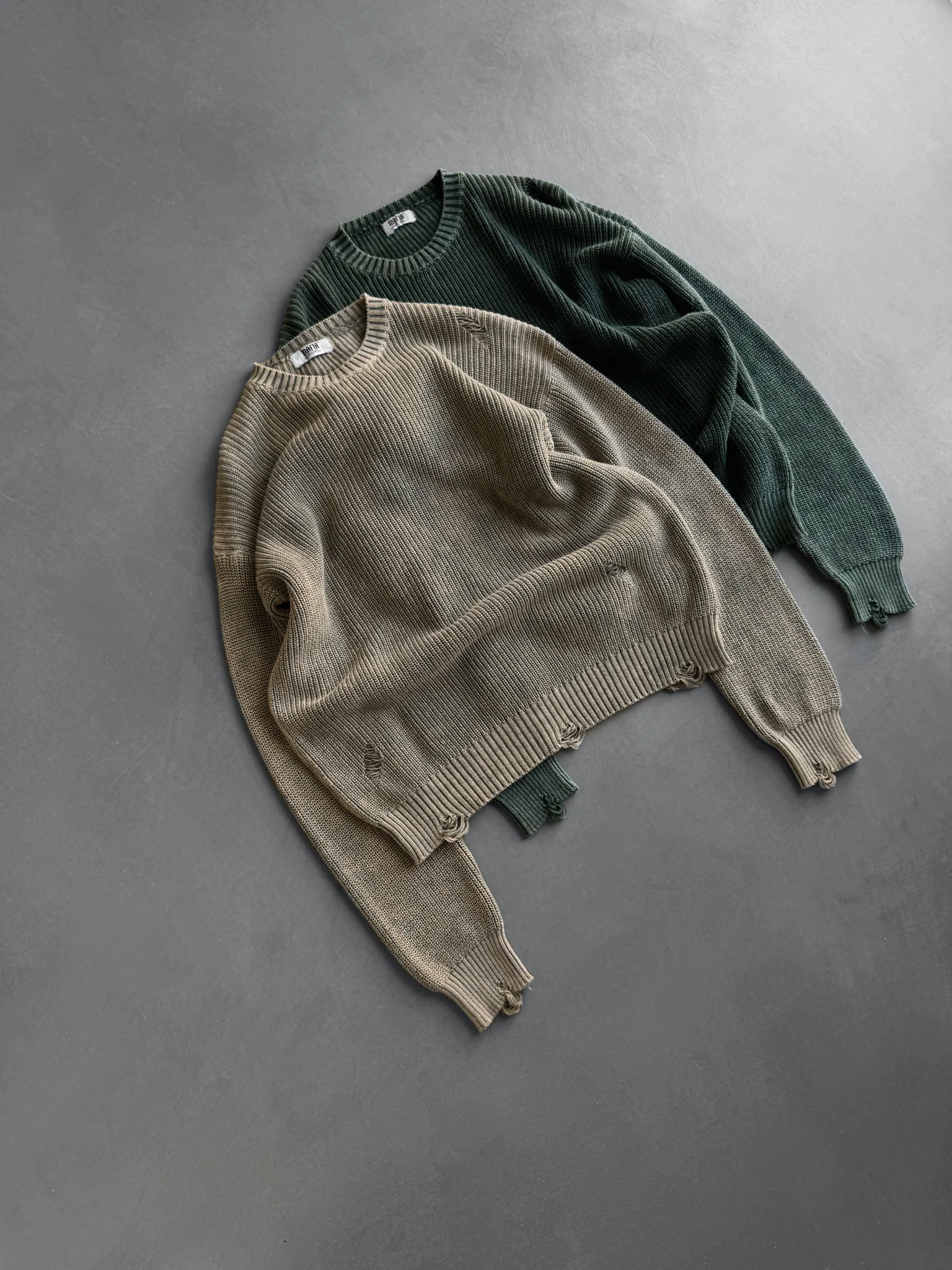 Loose Fit Knit Torn Sweater - Stone - Image 2