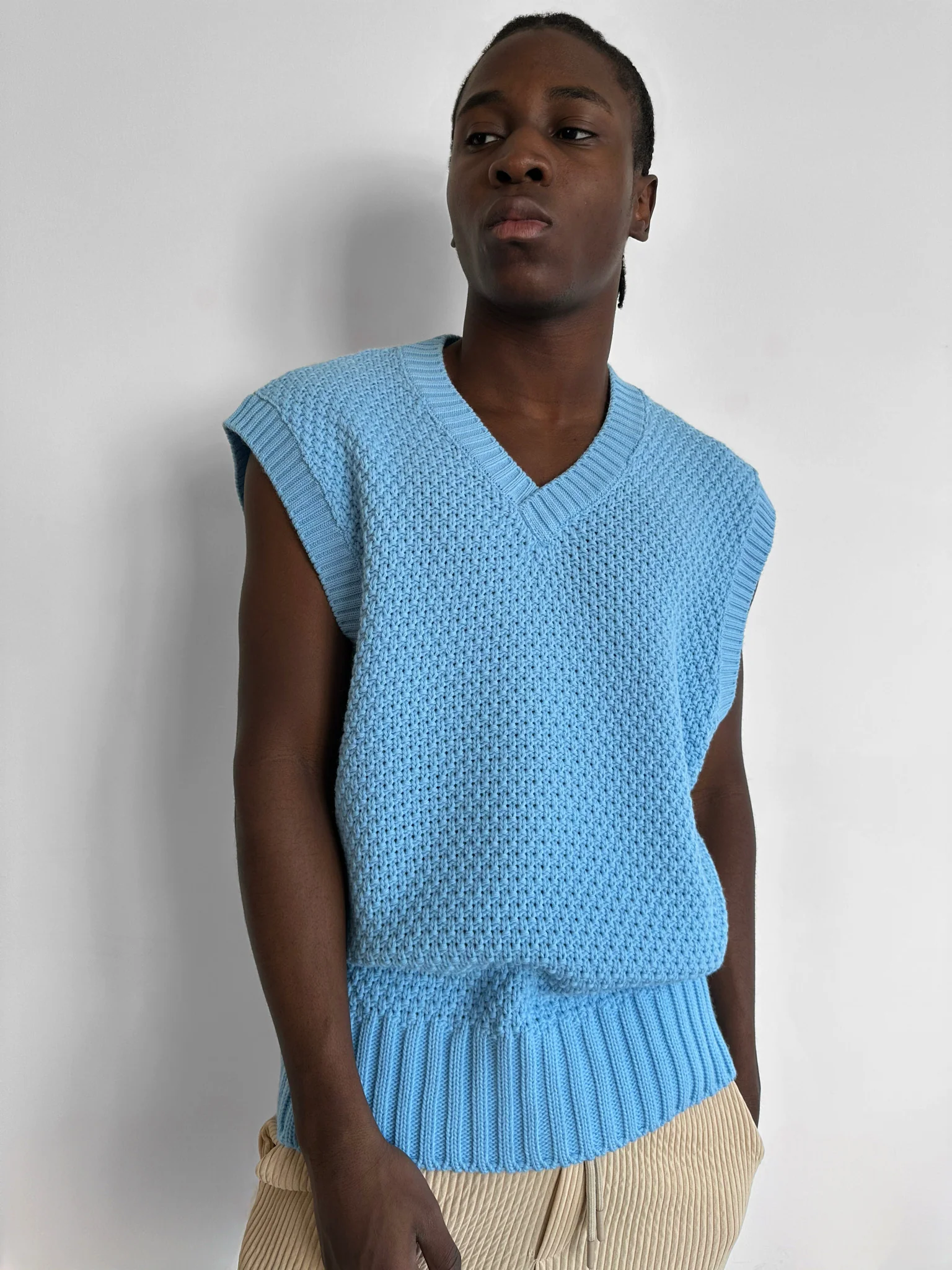 Loose Fit Knotted V Neck Pullunder - Babyblue - Image 2