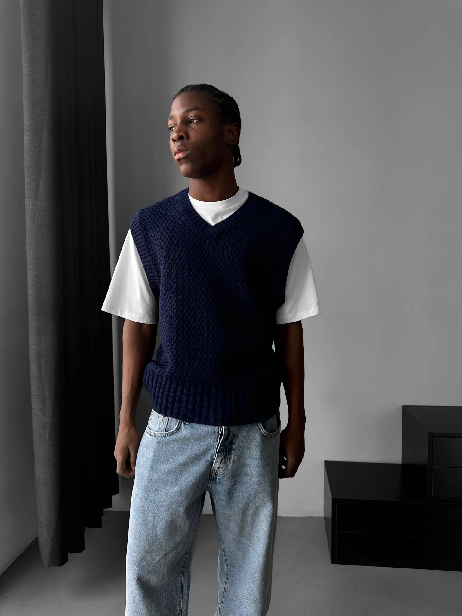 Loose Fit Knotted V Neck Pullunder - Blue - Image 2