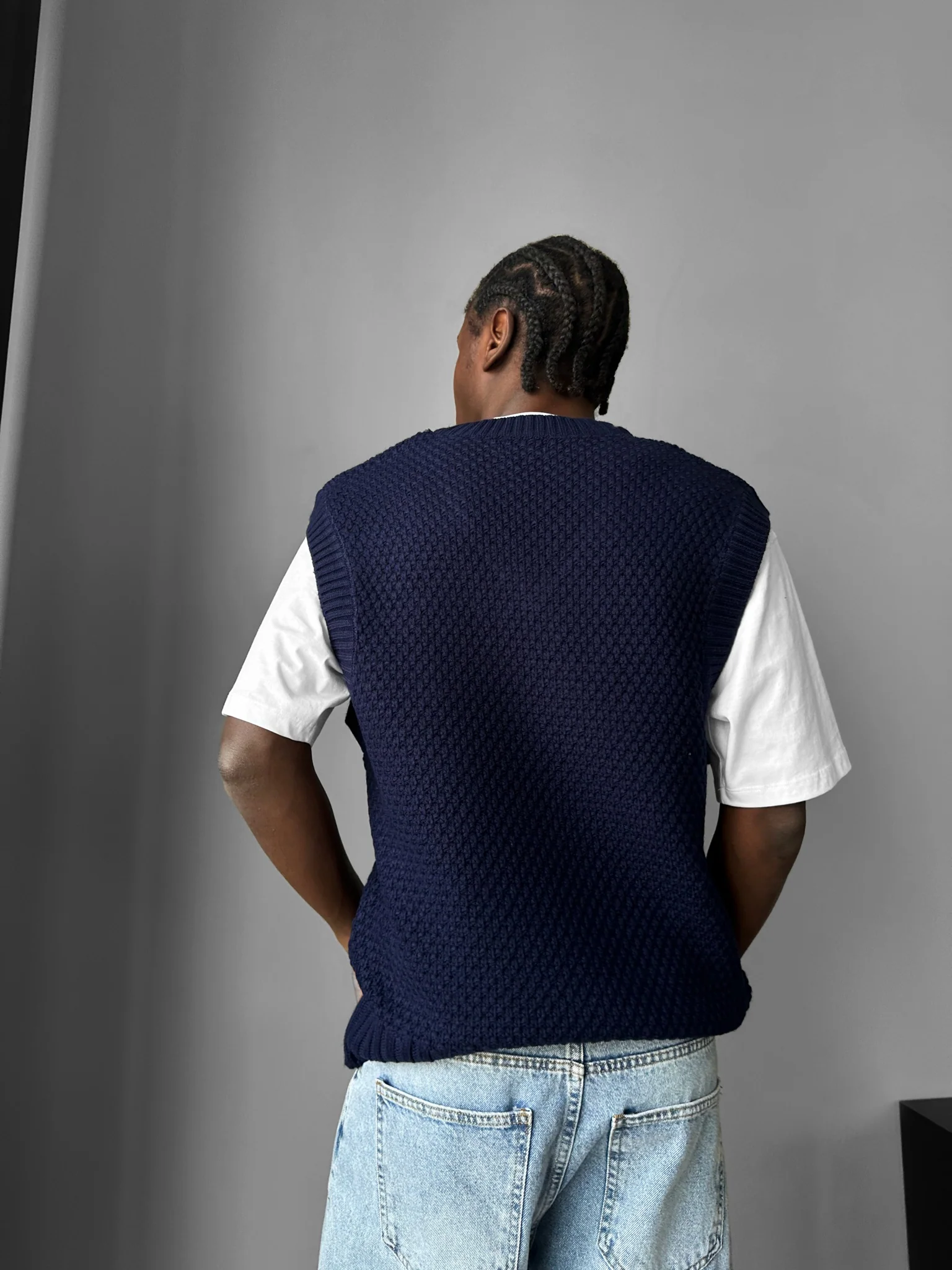 Loose Fit Knotted V Neck Pullunder - Blue - Image 3