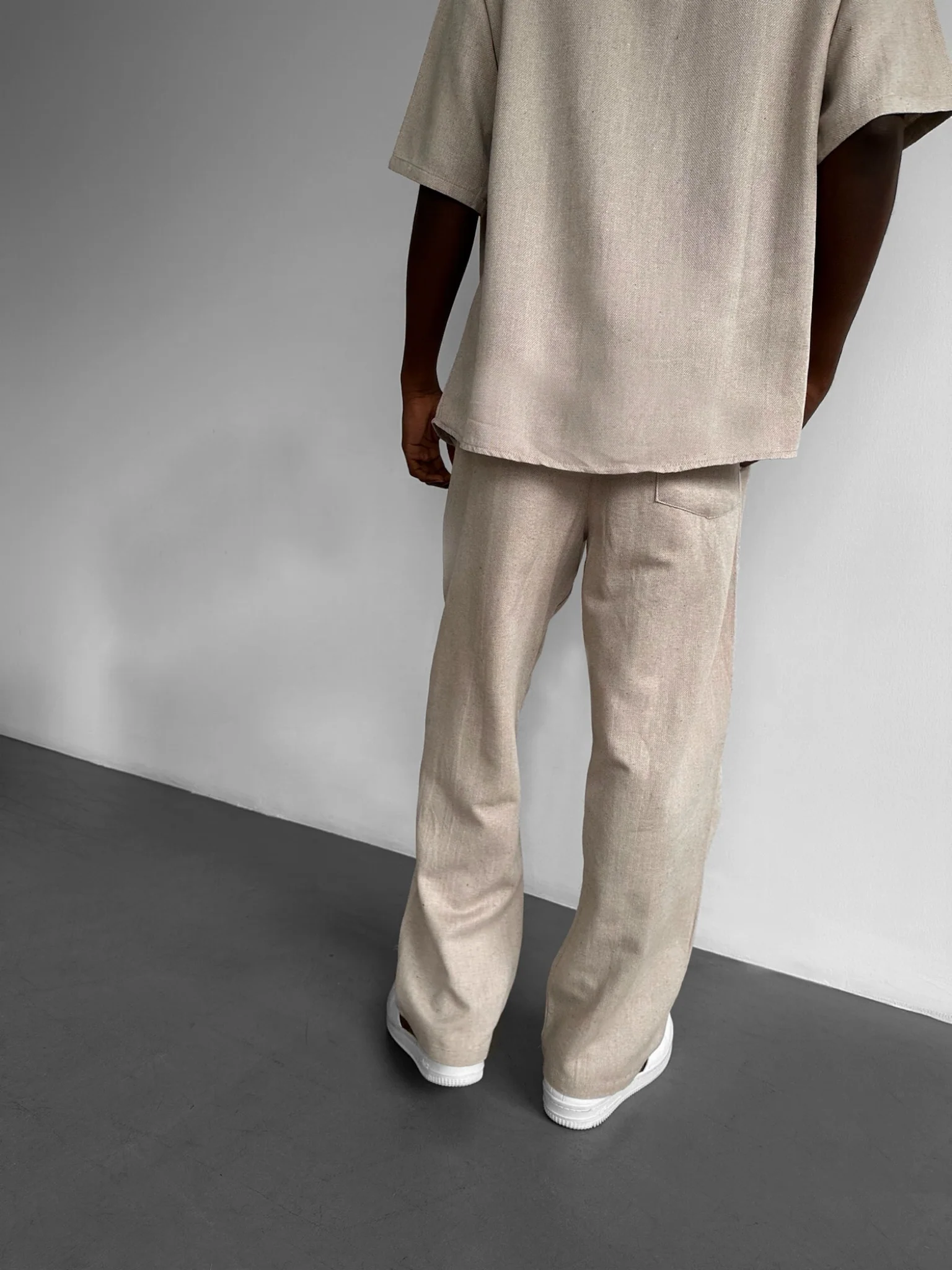 Loose Fit Linen Look Trousers - Stone - Image 4